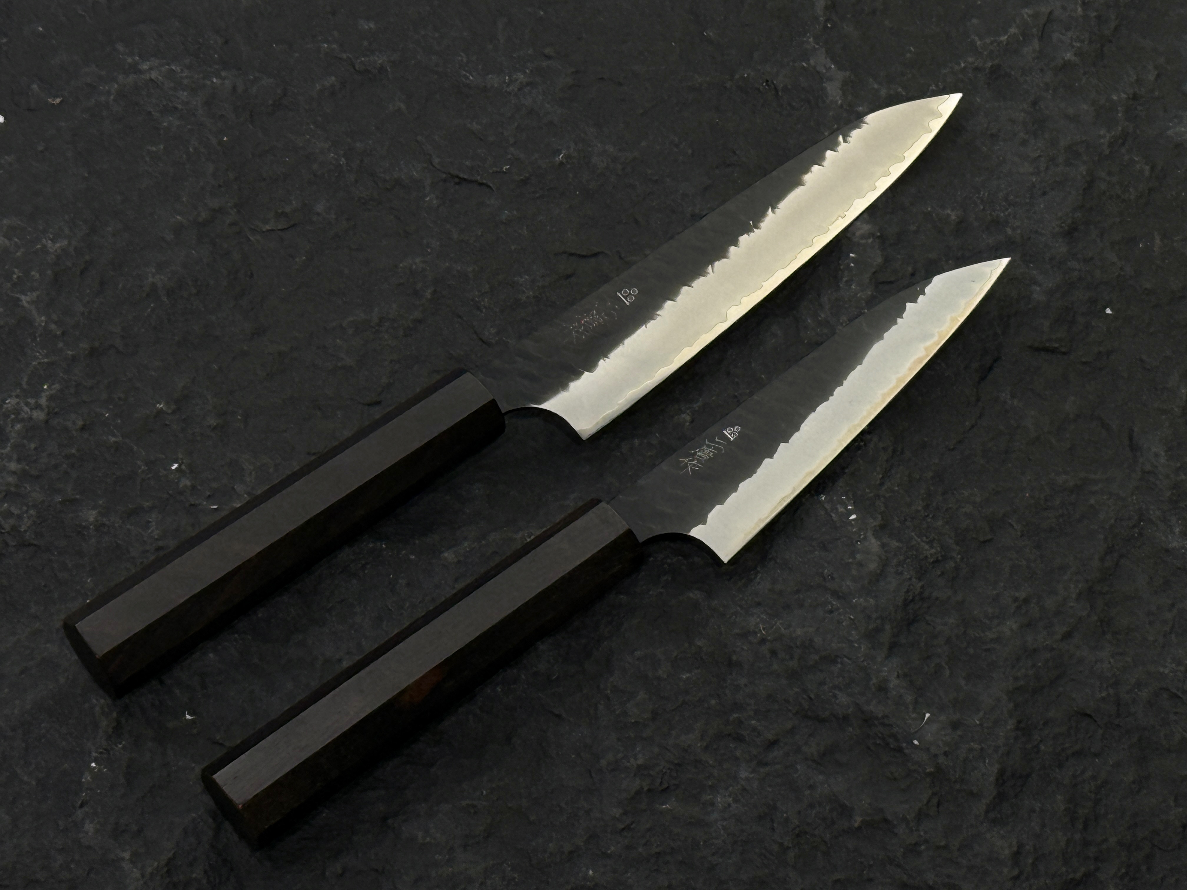 二唐刃物 SG2 粉末鋼 黑打 槌目 小刀 黑檀柄