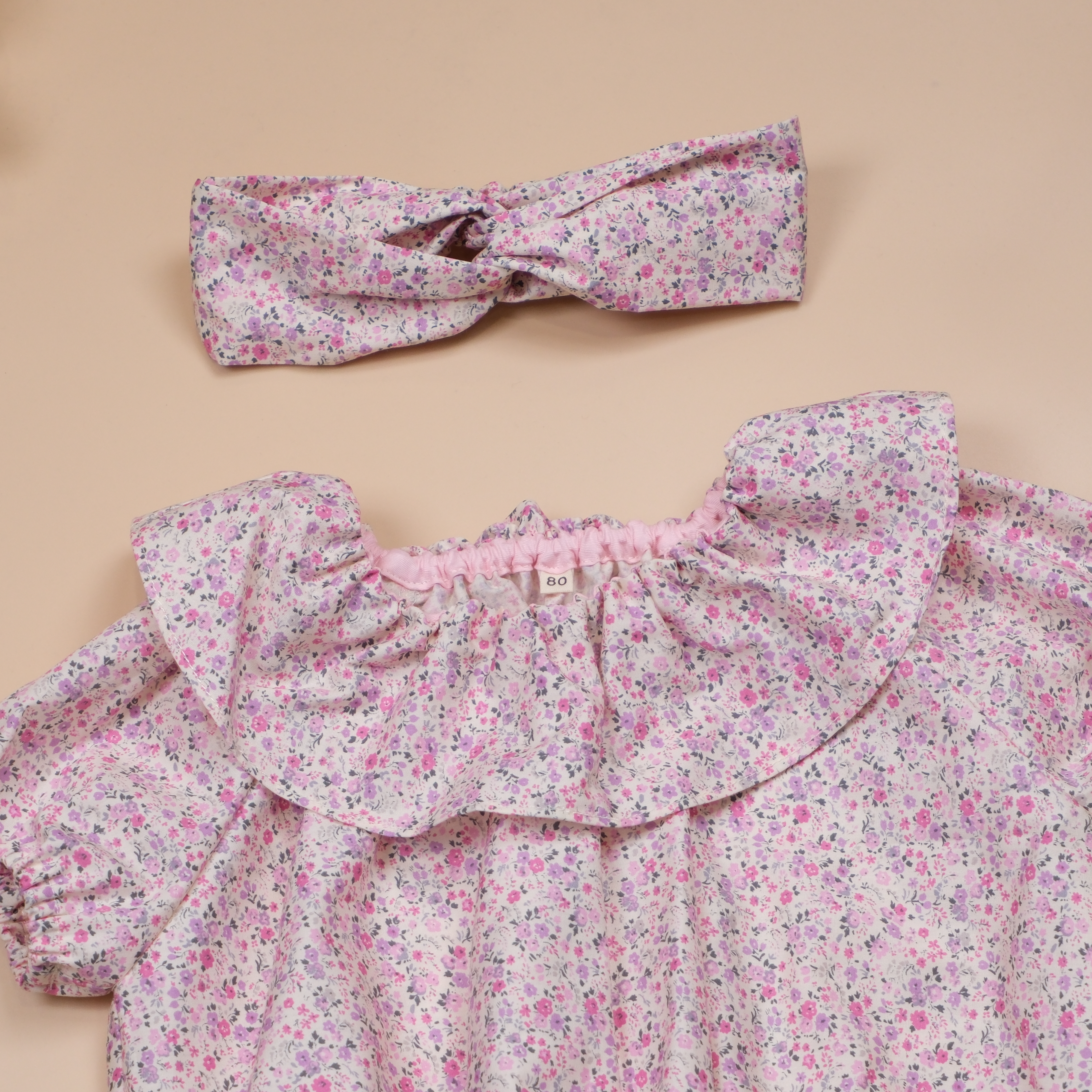 花邊咚咚系列 ❉ 桃紅紫迷你小碎花 ❉ 大領片連身包屁衣