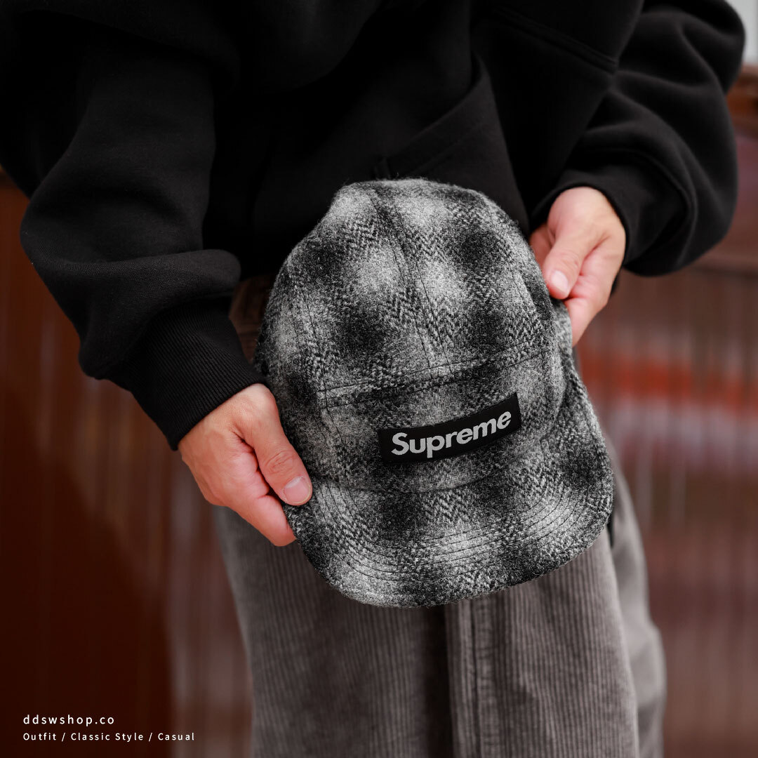"現貨" Supreme 25FW Harris Tweed Camp Cap 羊毛  五分割帽