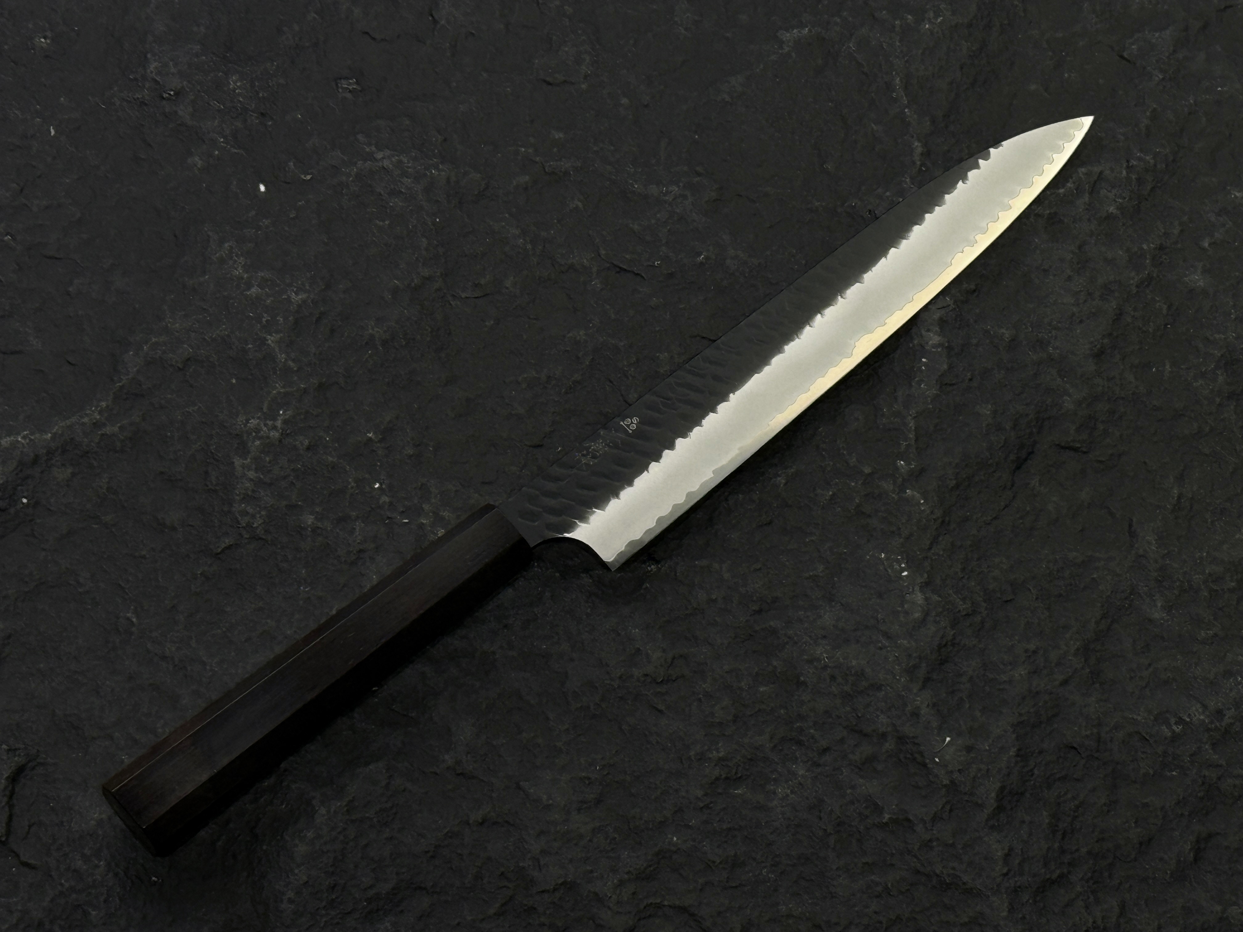 二唐刃物 SG2 粉末鋼 黑打 槌目 筋引 黑檀柄