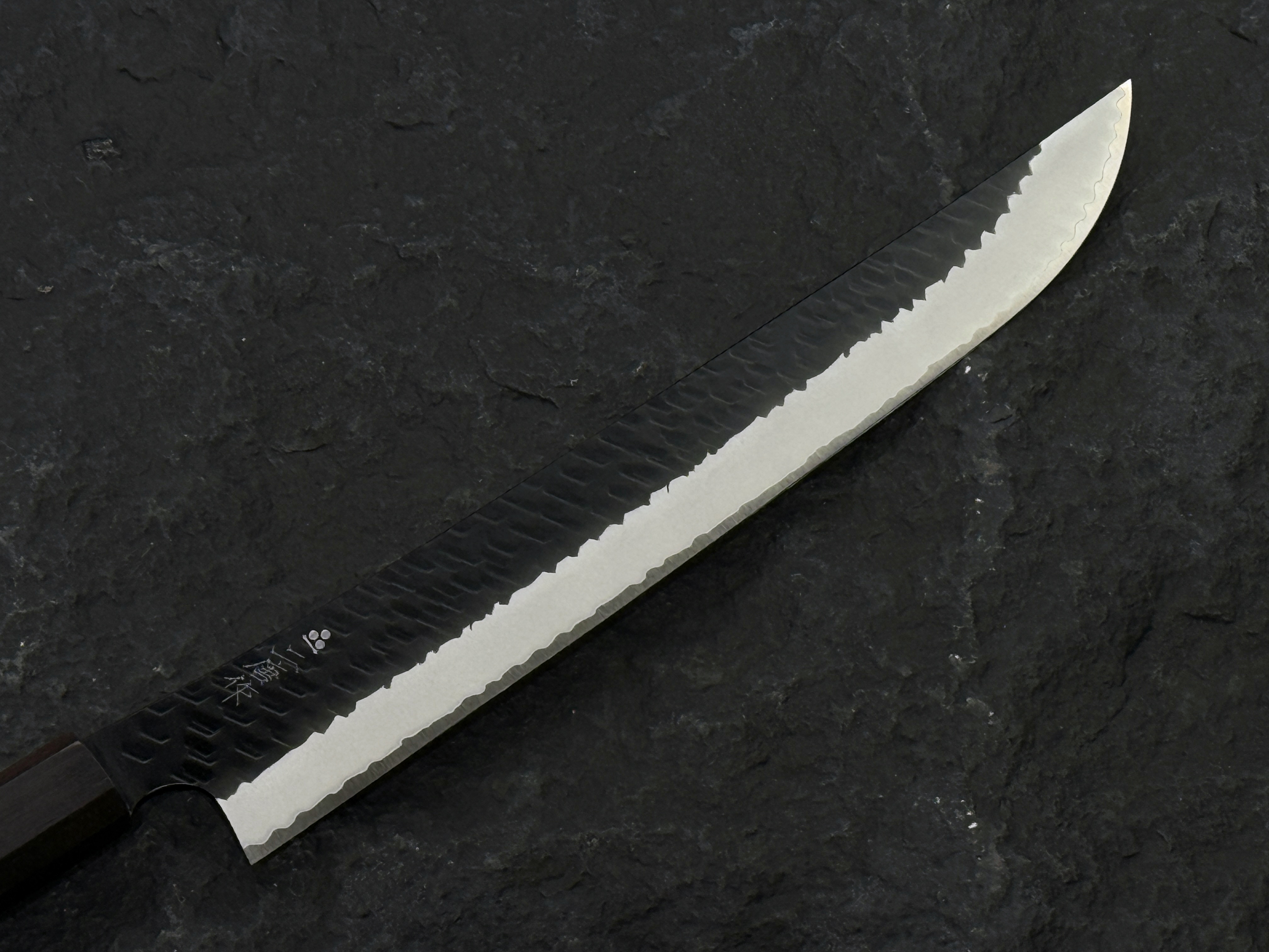 二唐 SG2粉末鋼 黑打 槌目 先丸筋引 黑檀柄