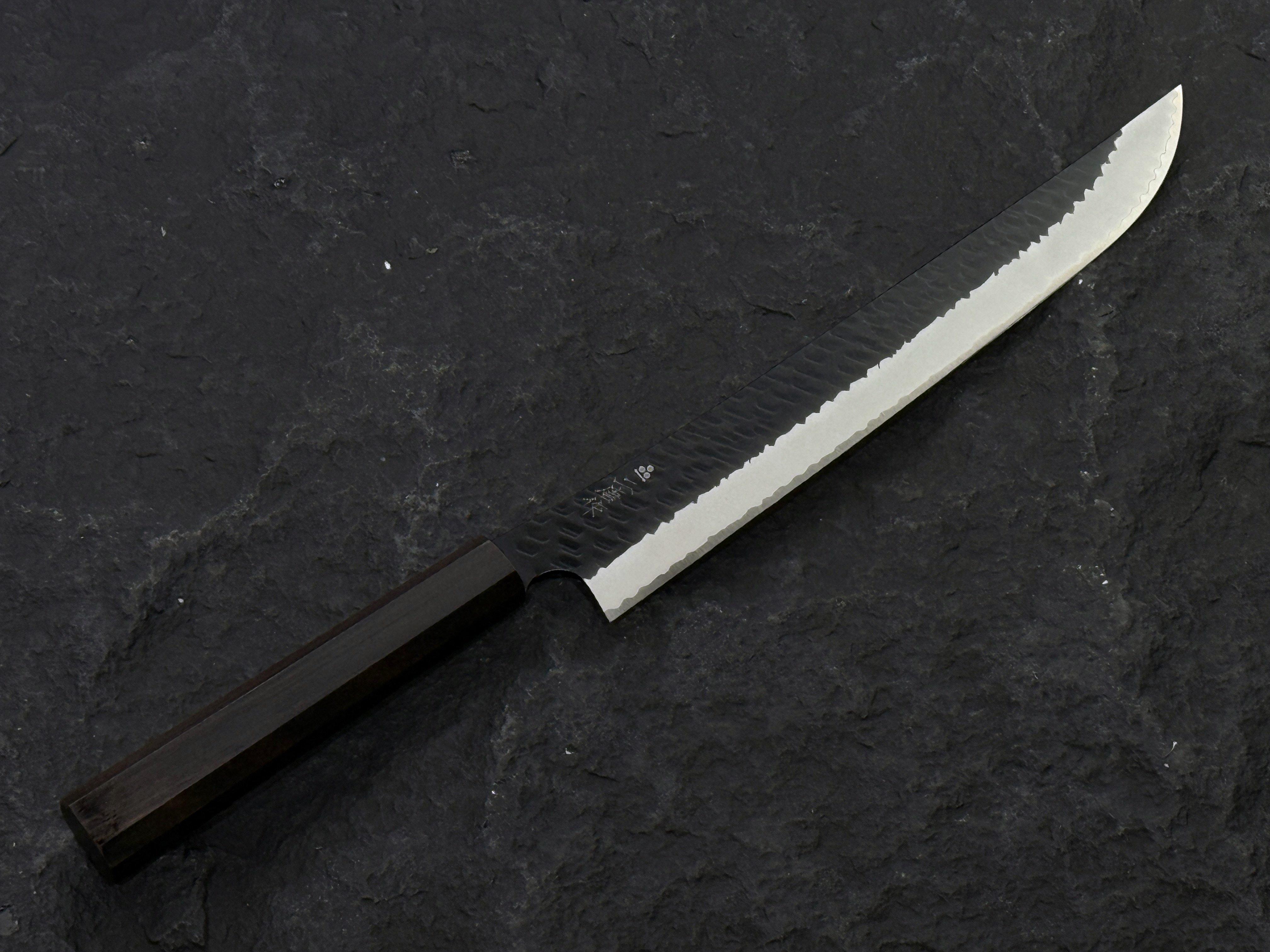 二唐 SG2粉末鋼 黑打 槌目 先丸筋引 黑檀柄