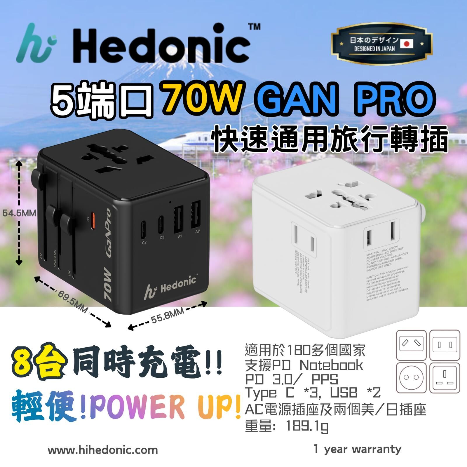 【預訂】AQ123004 Hedonic PD 3.0 GAN Pro 通用旅行轉插系列