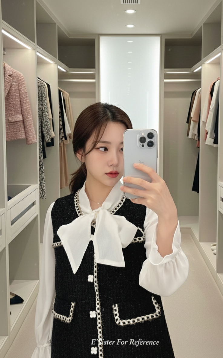 韓系名媛風小香編織背心雪紡套裝 C82