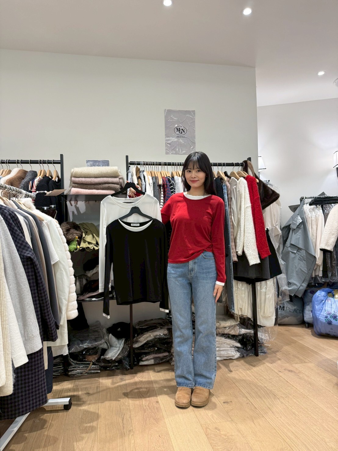 MN4027 假兩件長袖上衣 *特價*