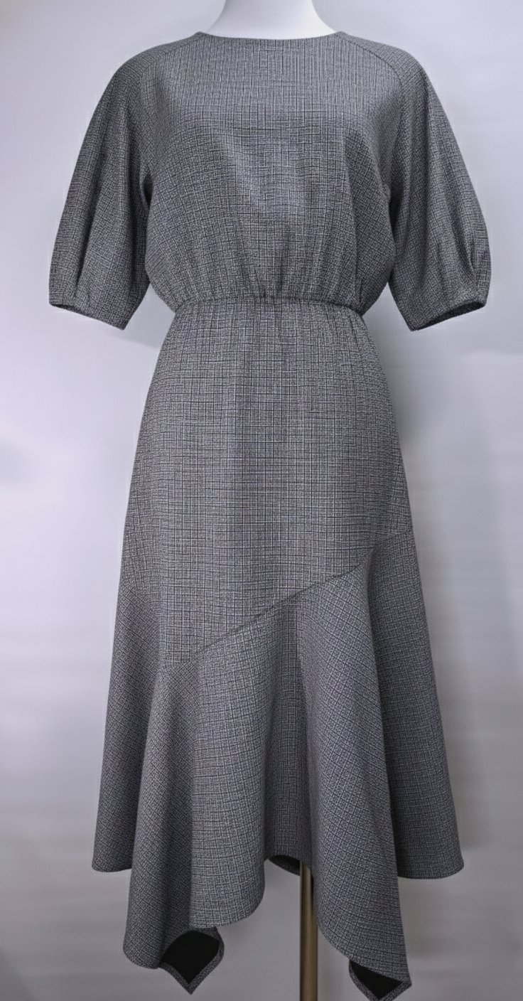 法式優雅黑白細格紋連身裙 C83