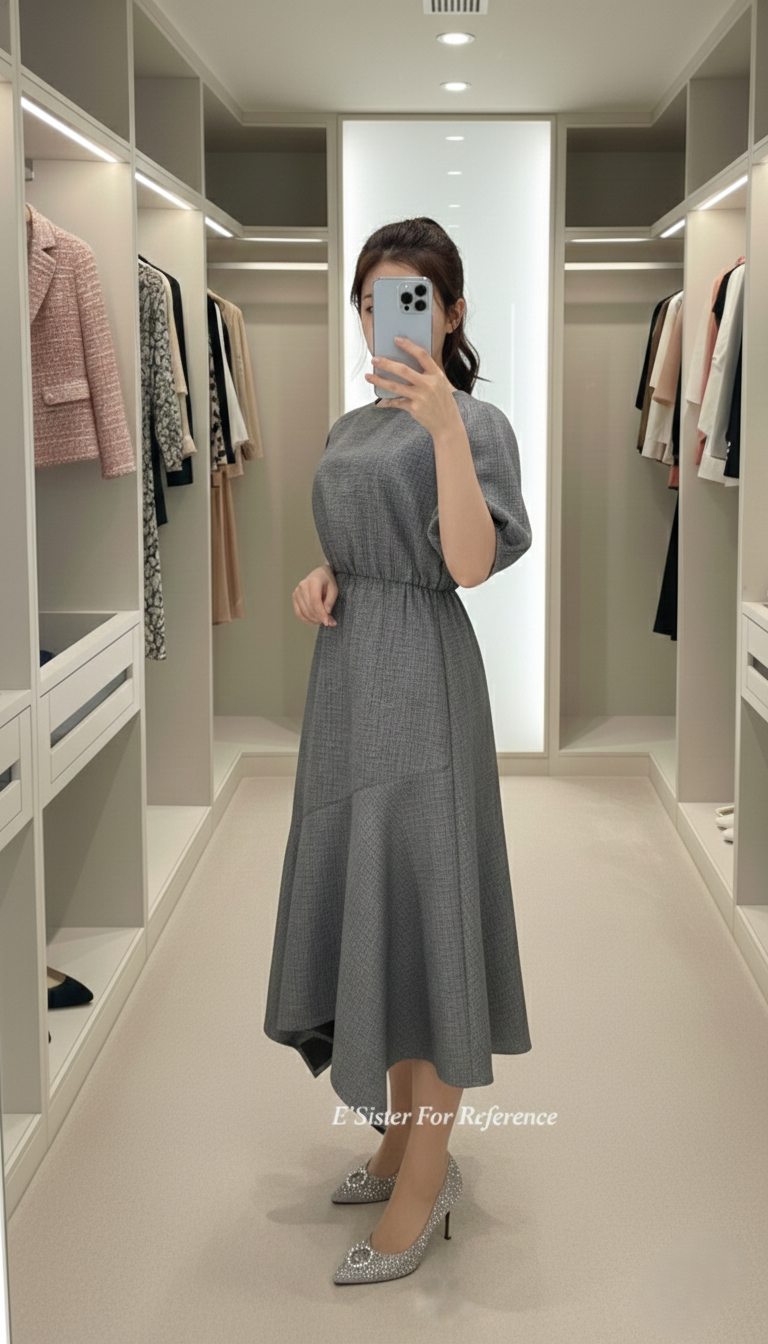 法式優雅黑白細格紋連身裙 C83