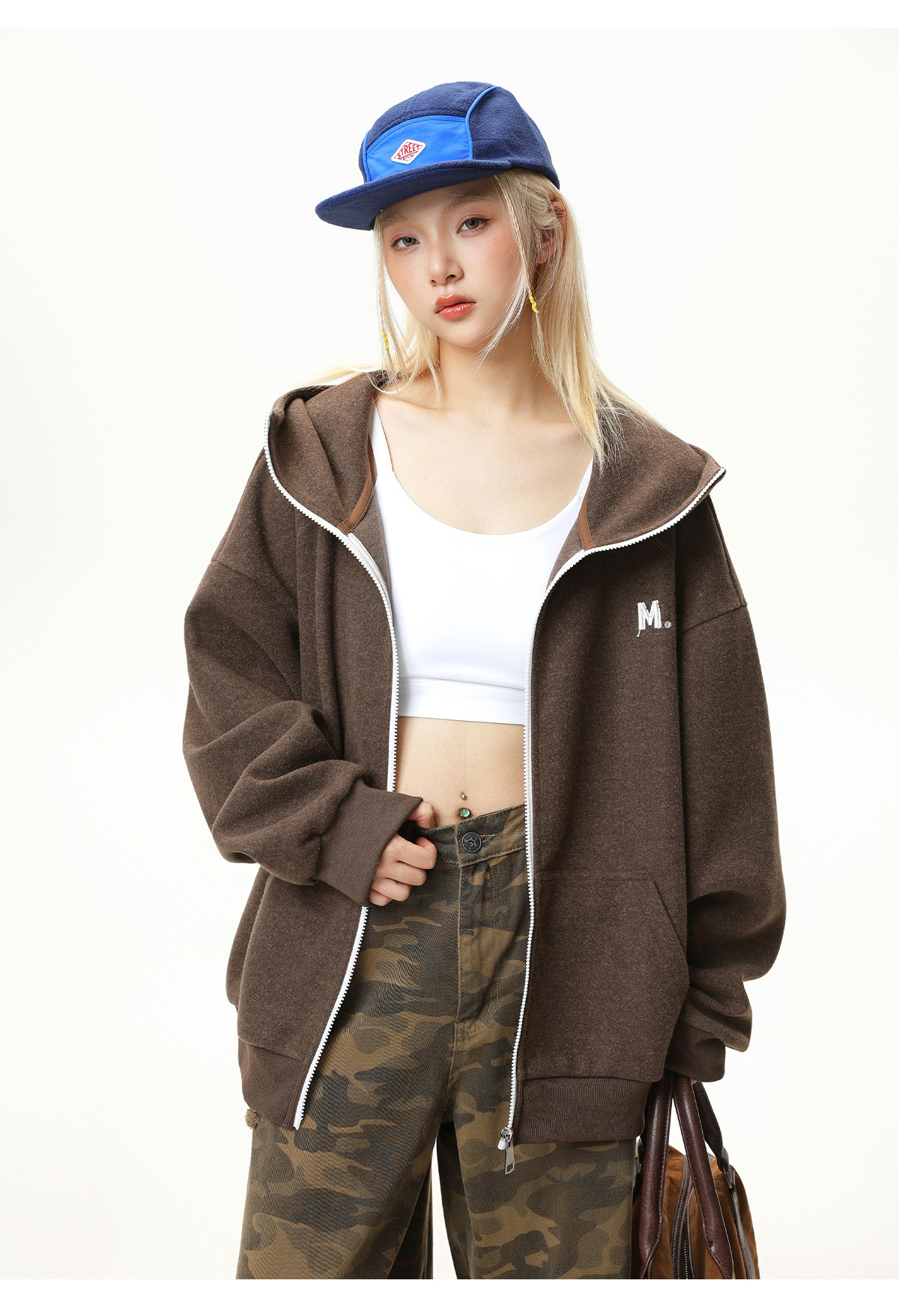 美式復古撞色拉鍊外套 MW3952