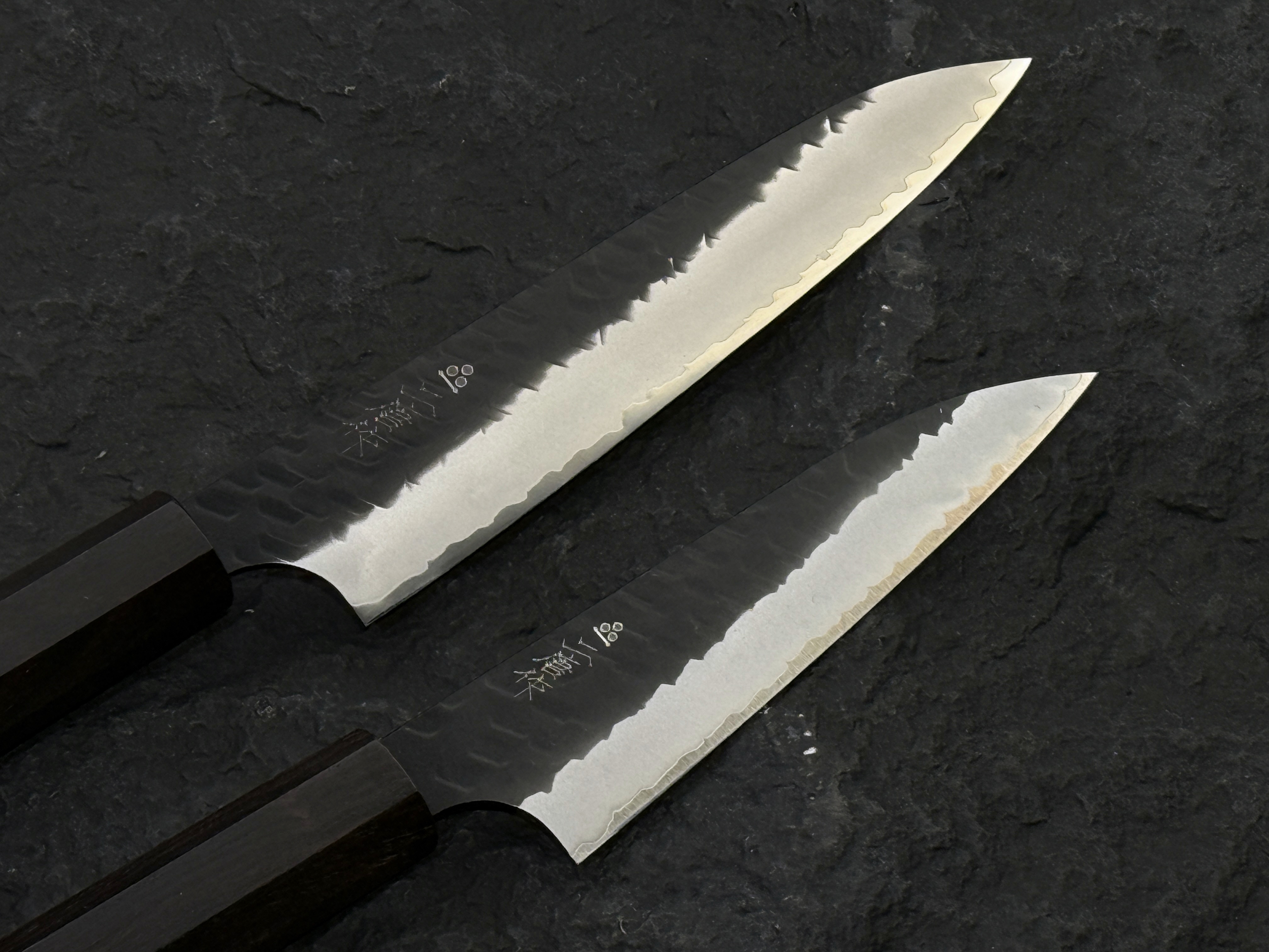 二唐刃物 SG2 粉末鋼 黑打 槌目 小刀 黑檀柄