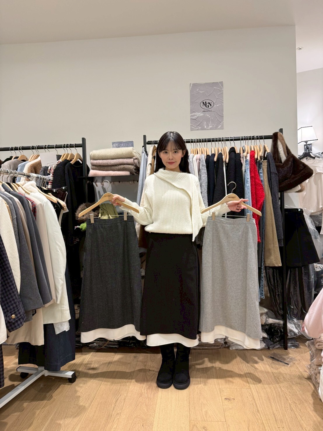 MN4916 羊毛雪紡兩層有裙袋半裙