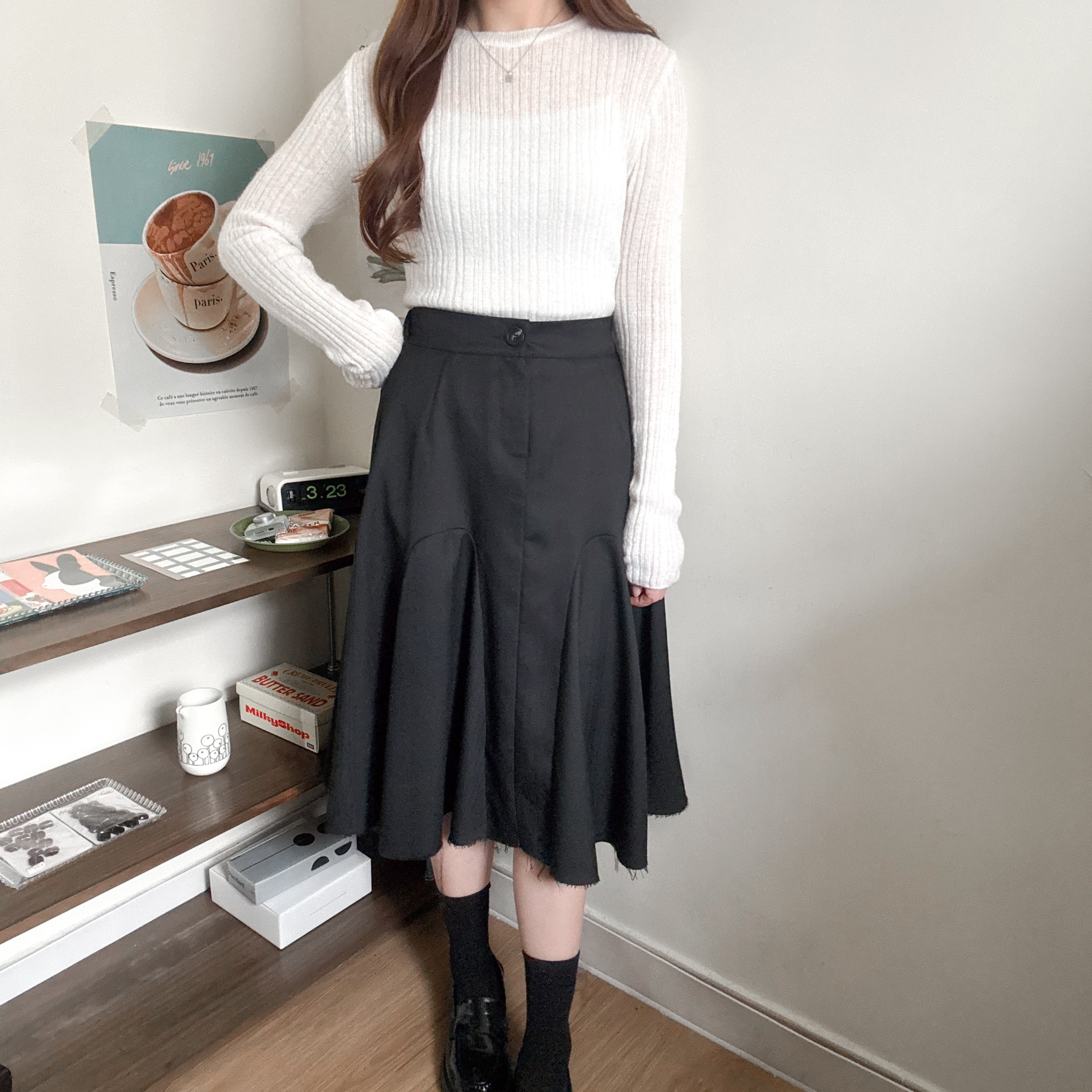 拼接剪裁披邊傘裙