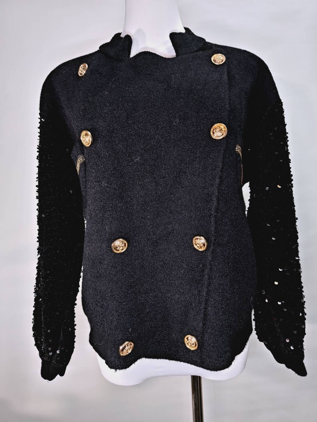 華麗亮片綴飾排扣針織外套 C87