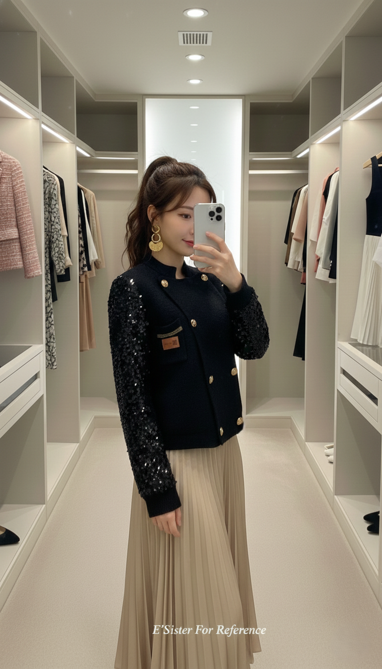 華麗亮片綴飾排扣針織外套 C87