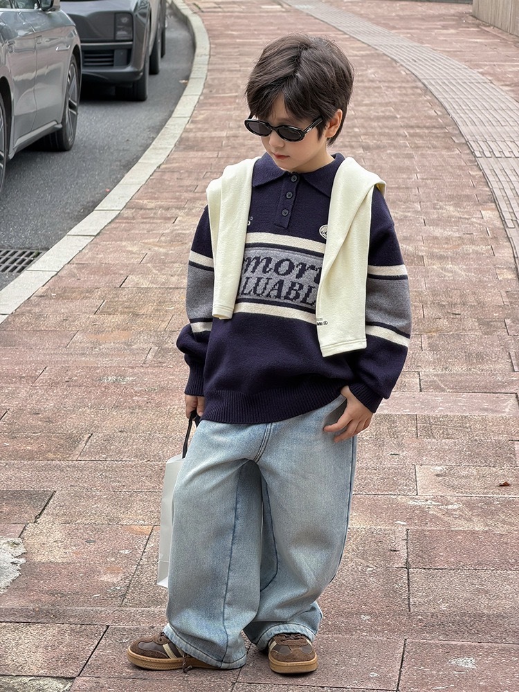 誰穿誰帥拼色翻領毛衣 / 2色