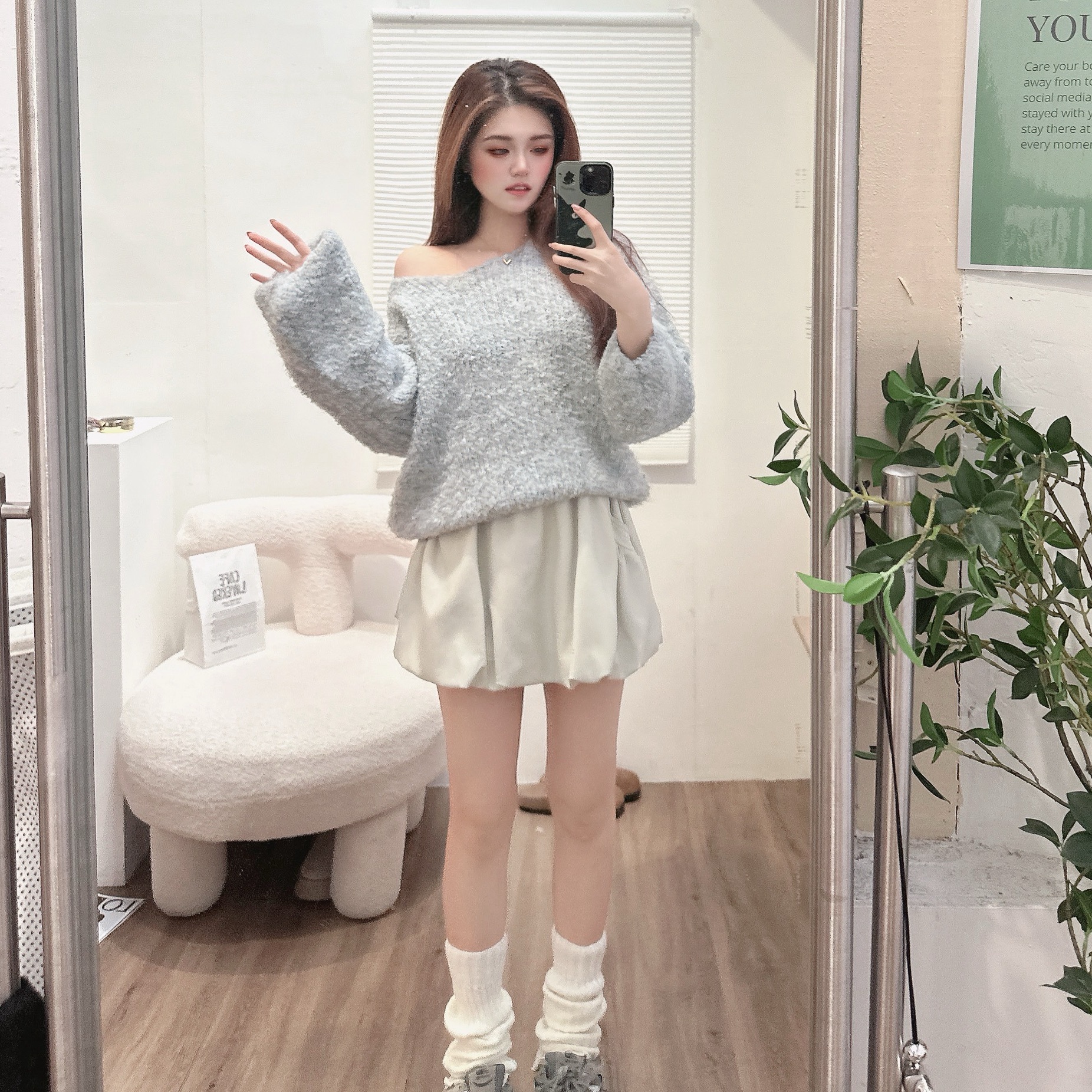 圈圈毛泡泡袖針織毛衣/二色