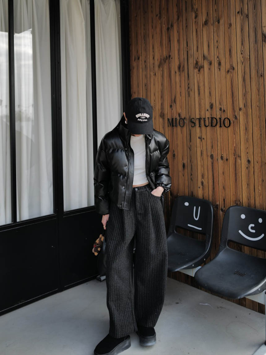 直條紋毛呢褲*2色