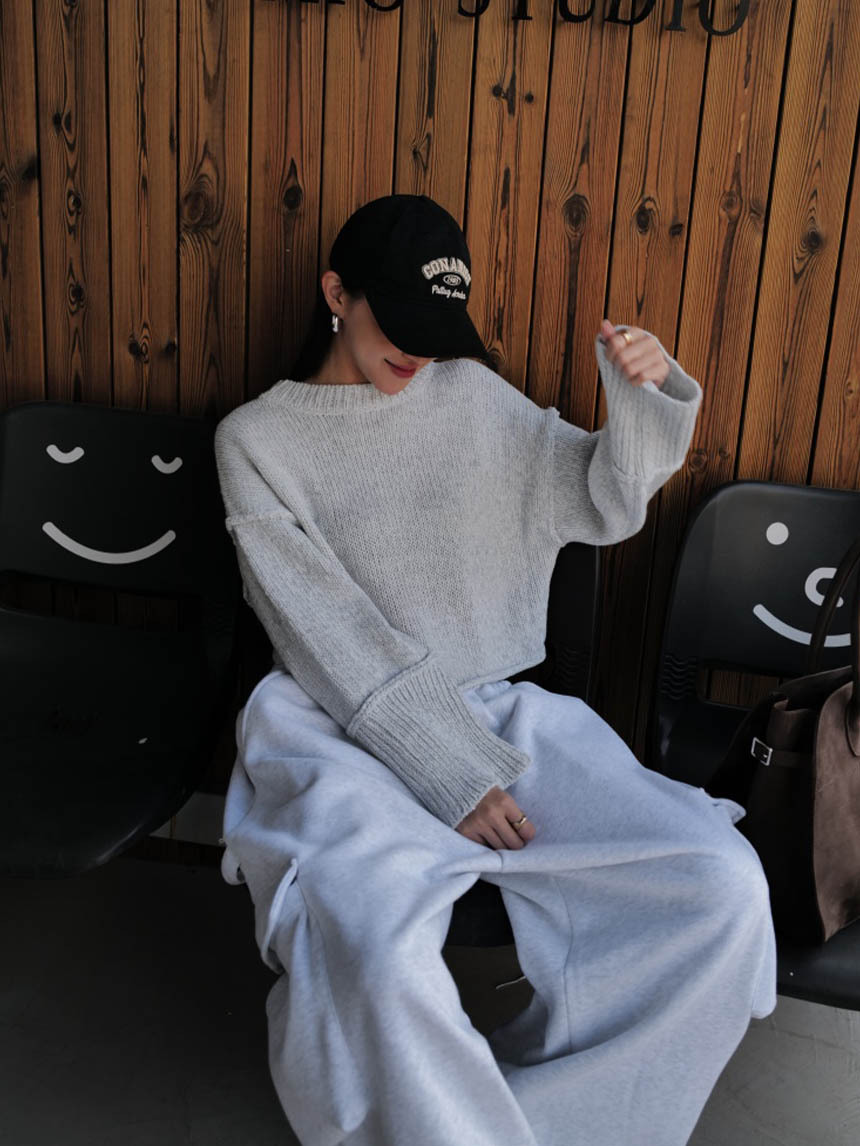 反車線日系圓領套頭雙色紗針織上衣*2色