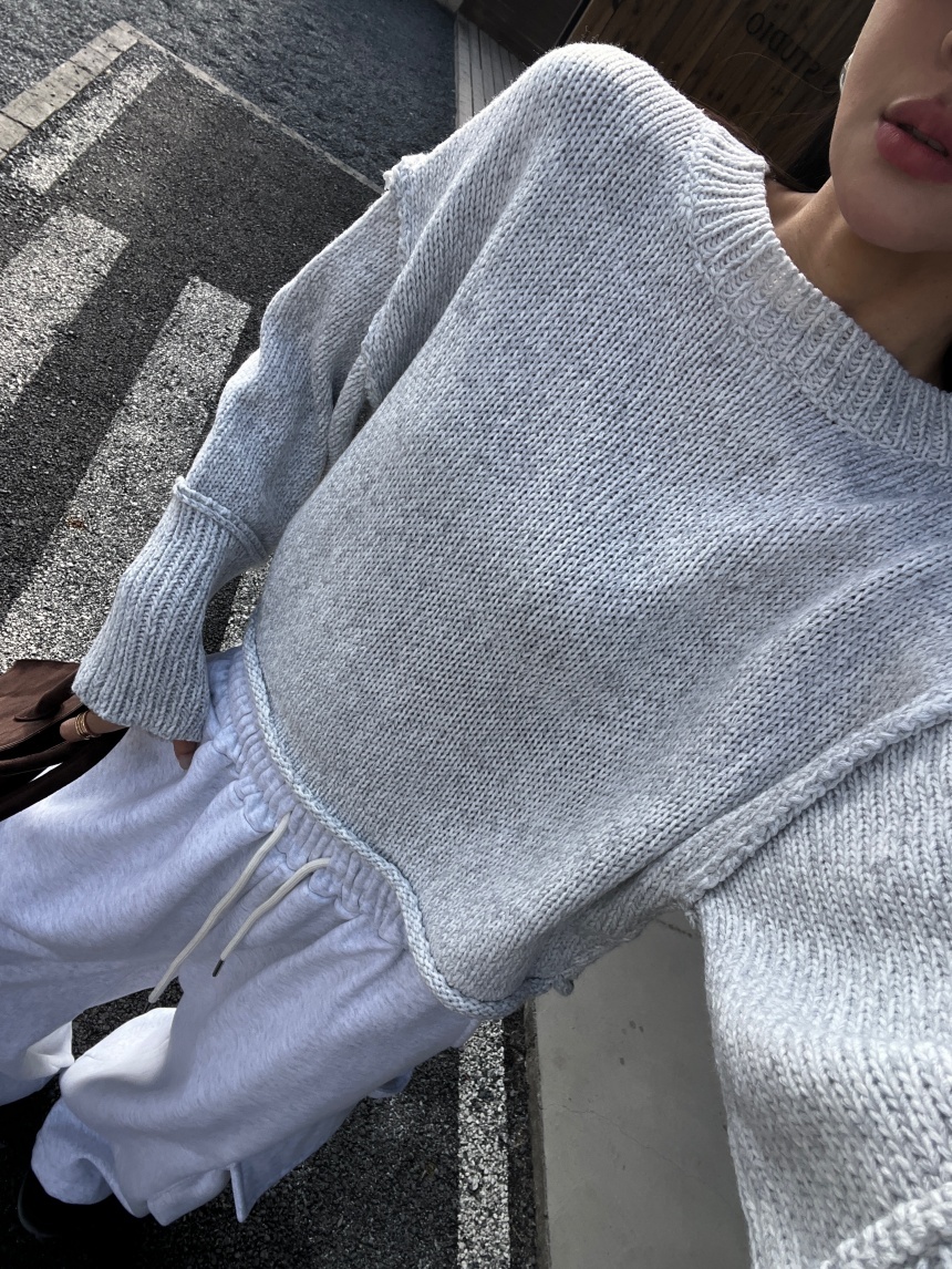 反車線日系圓領套頭雙色紗針織上衣*2色