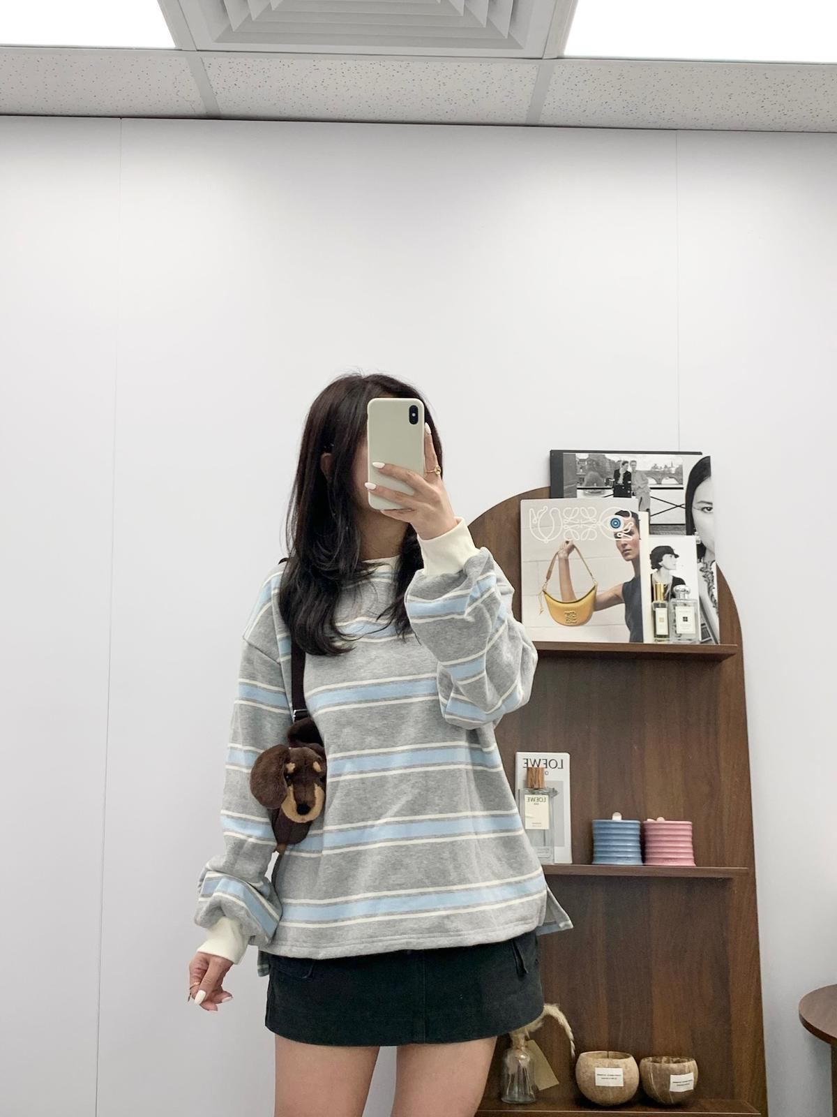 粗幼間圓領開叉上衣(灰色)