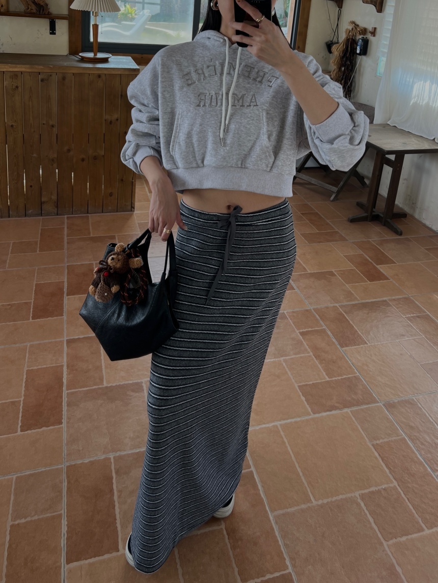 休閒橫條紋長裙*2色