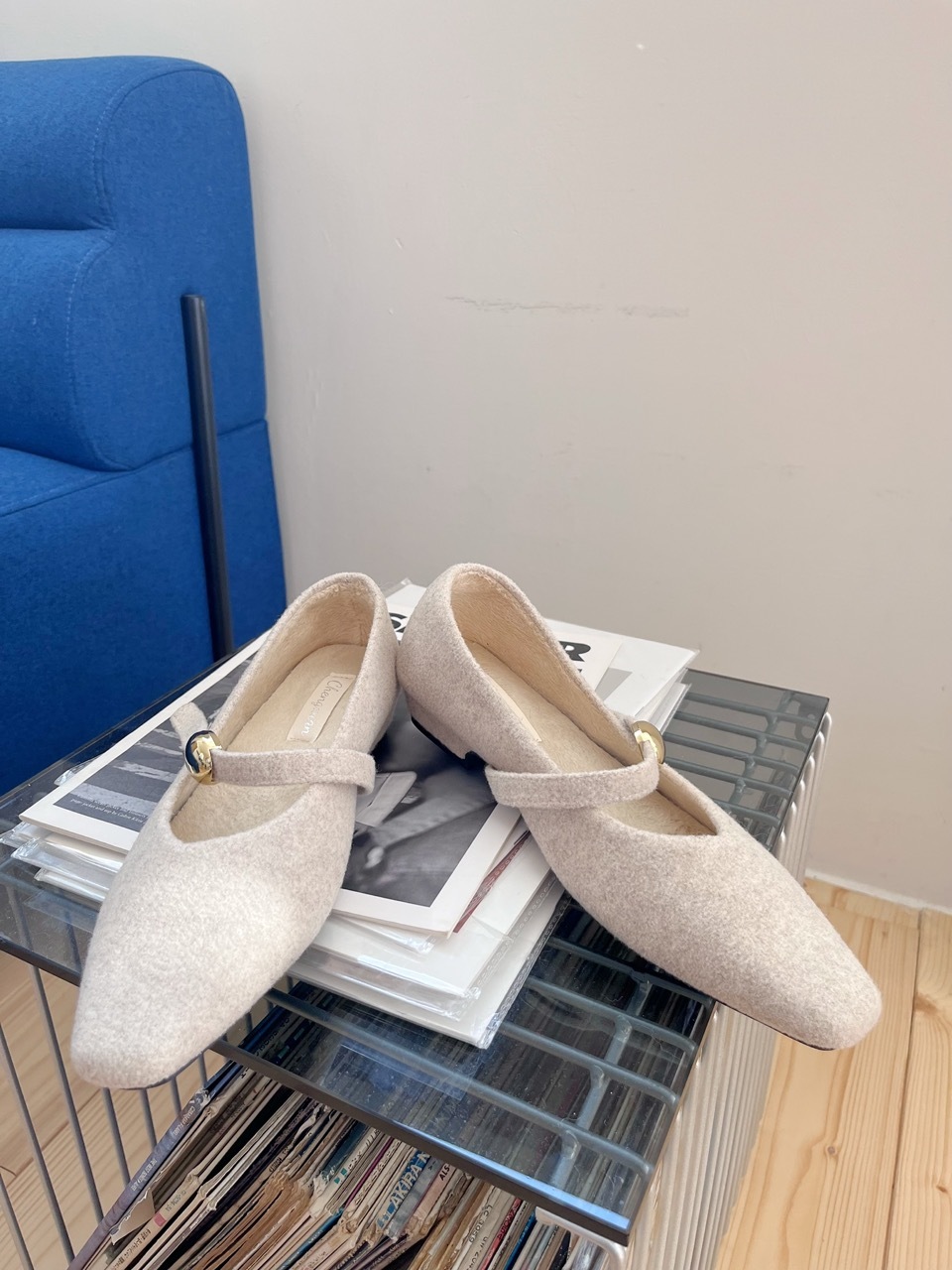 韓國溫柔呢絨金扣瑪麗珍(杏)(22.5-24.5)