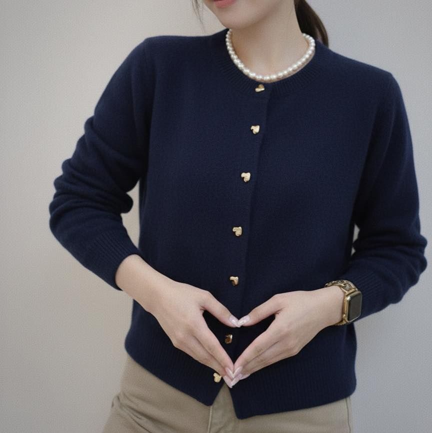 【質感愛心釦厚磅羊絨針織外套】（現貨）