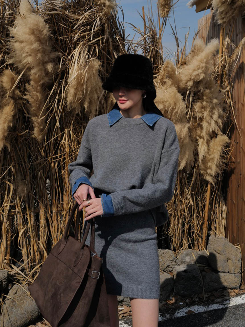 牛仔拼接套裝*2色