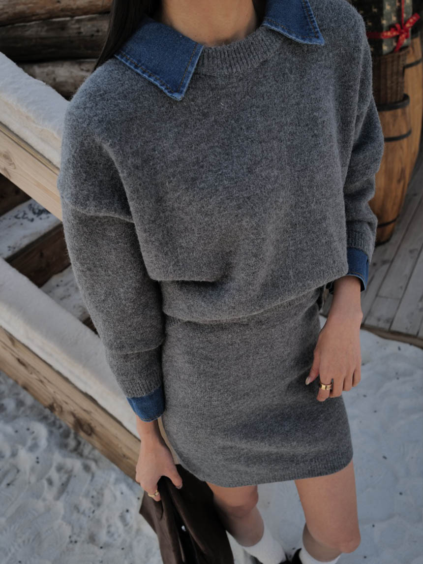 牛仔拼接套裝*2色