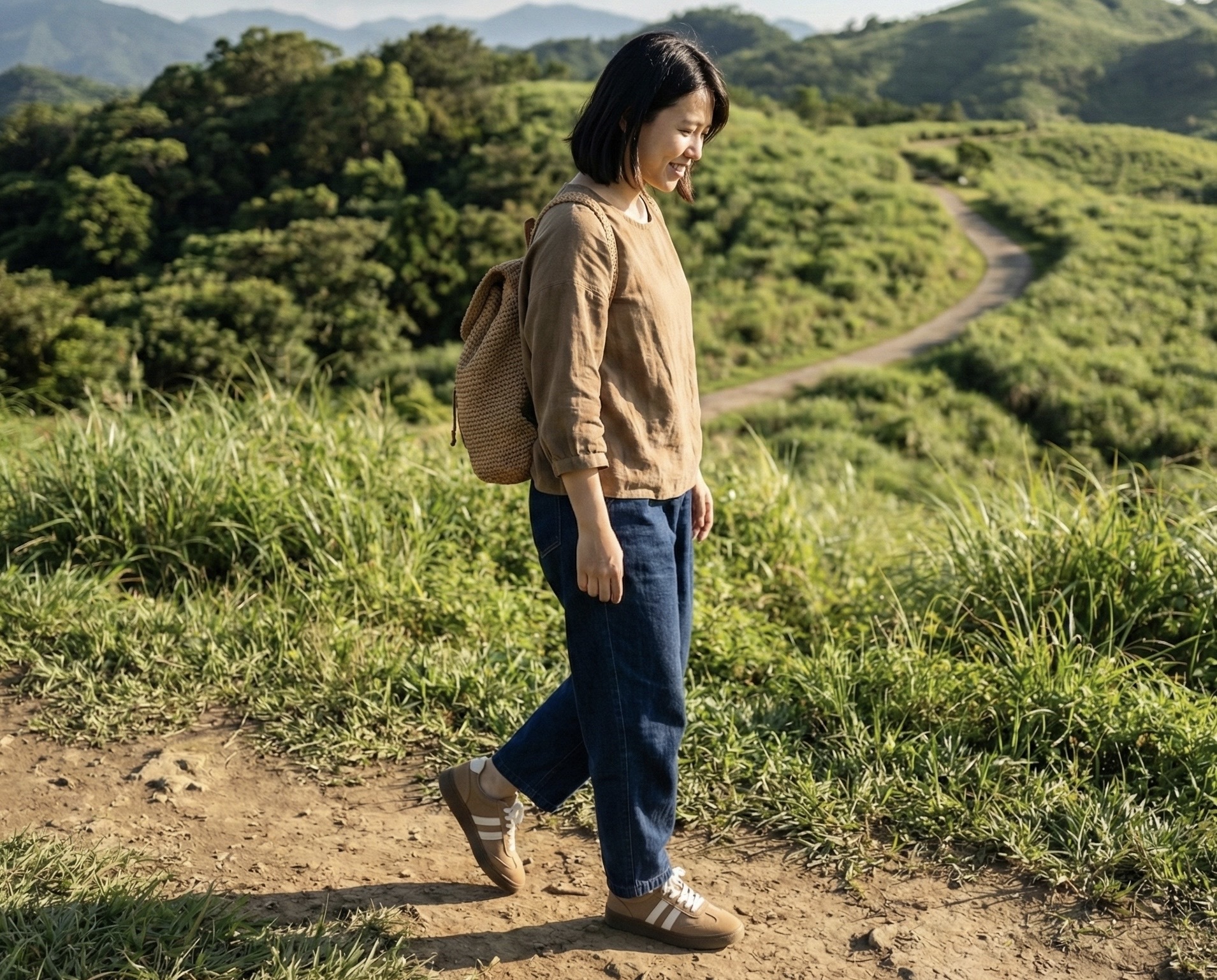 Sanly Joy德訓鞋 奶茶色(灰色)在登山踏青的情境照片。