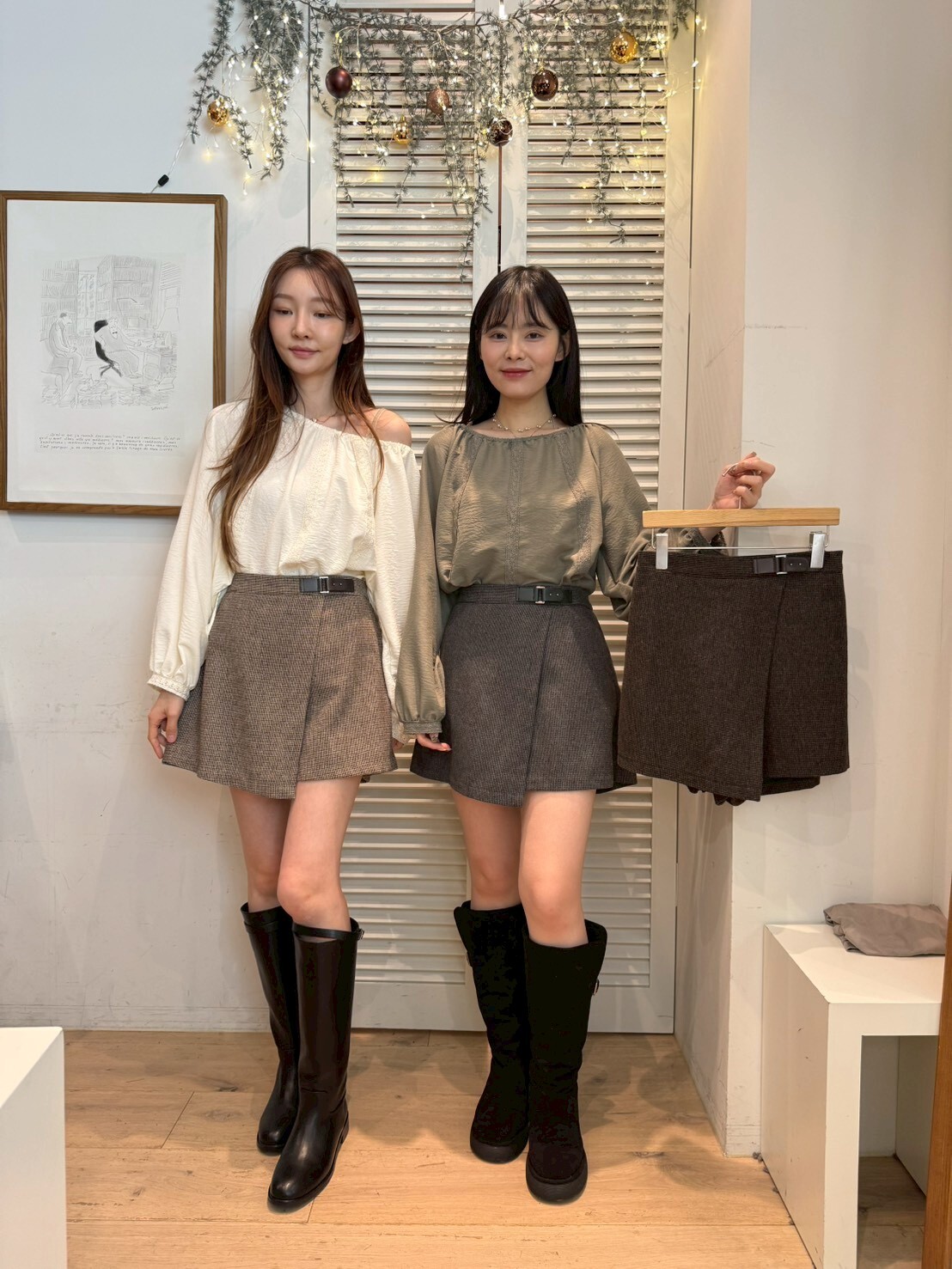 FA5330 暗格紋皮扣短裙褲