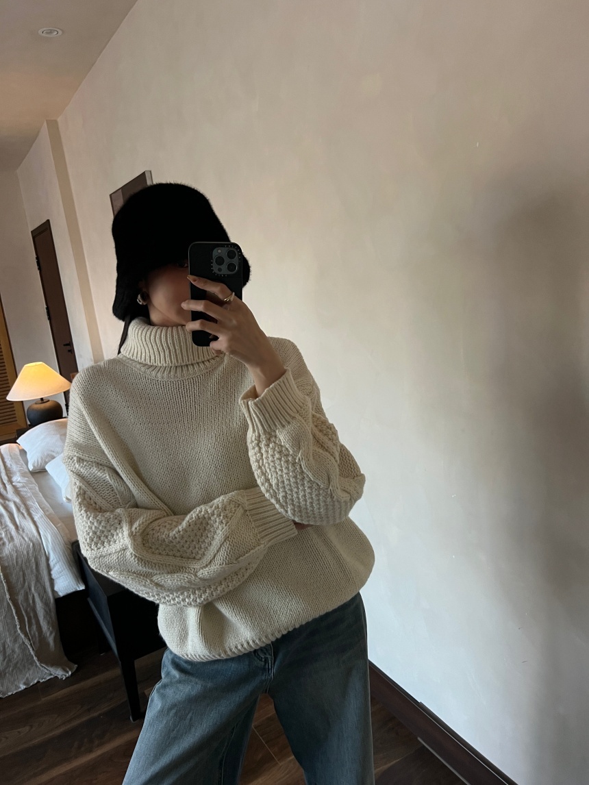 高領袖子麻花針織上衣*3色