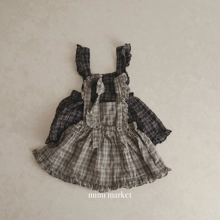 正韓春mimi-market 兩色日系格紋紋理吊帶裙