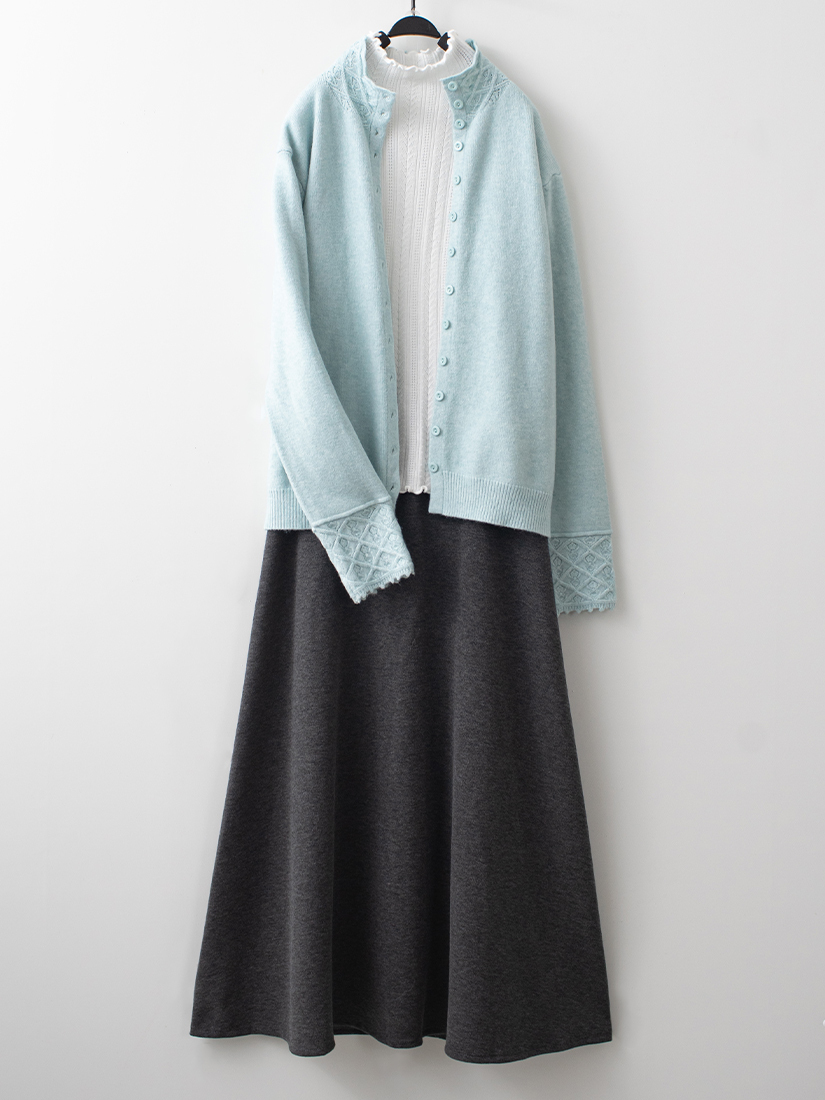 菱格鏤空蕾絲領外套立領上衣顯瘦A字裙組合