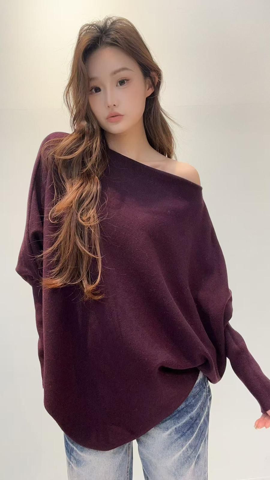 長袖針織罩衫蝙蝠袖毛衣