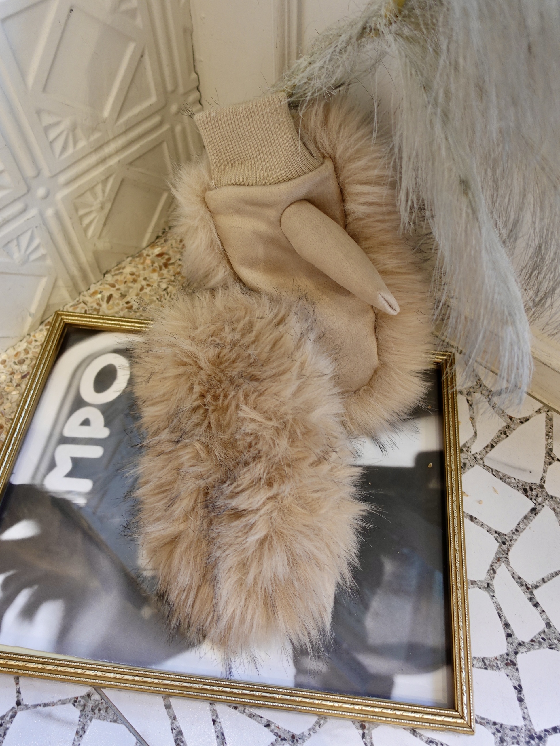 Italy義大利淺焦糖雙色 Vegan皮草毛毛手套