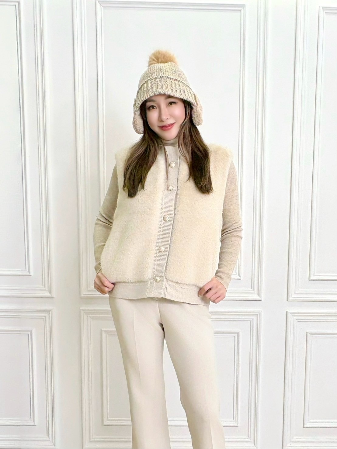 毛毛麻花針織背心