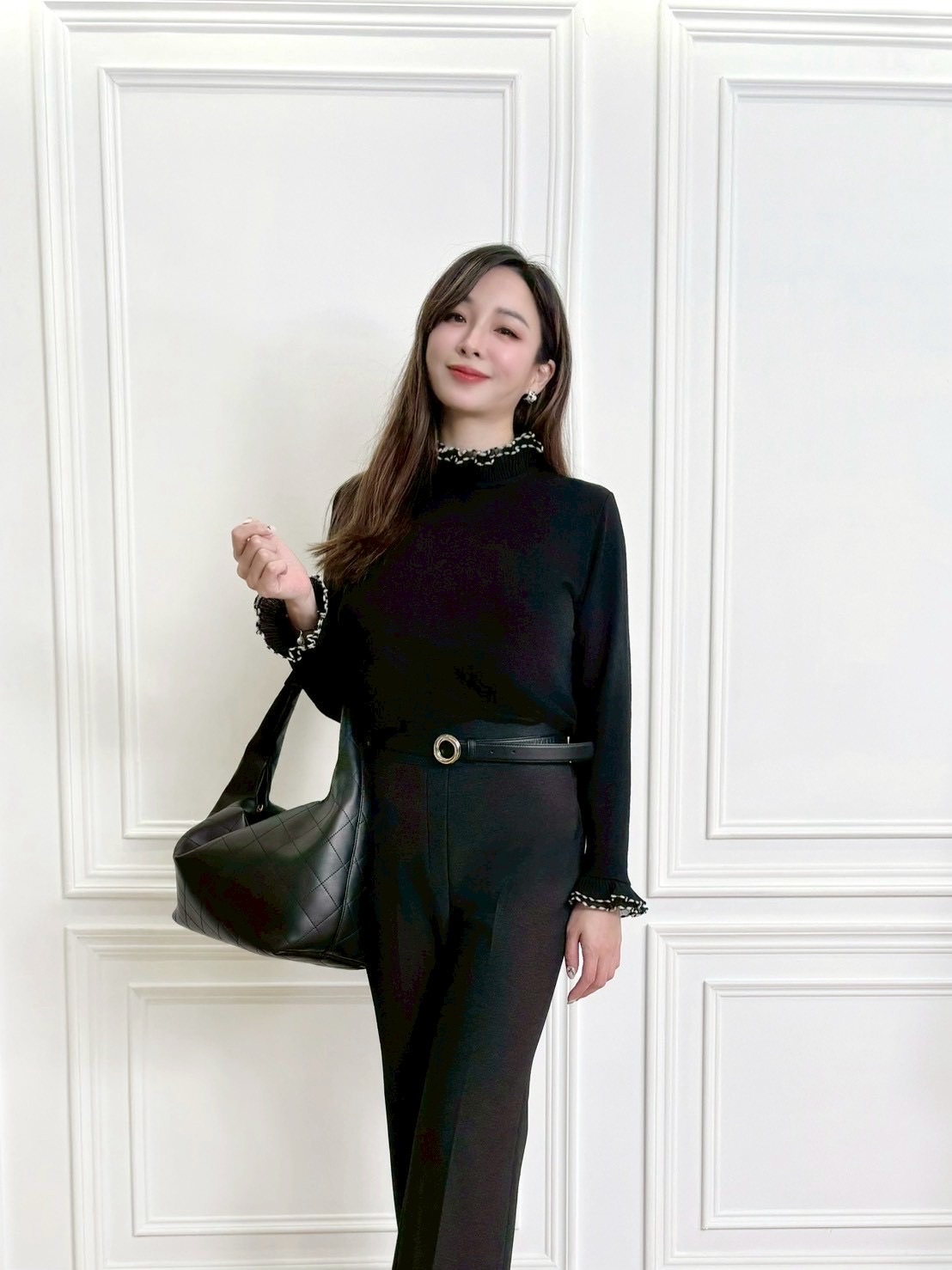 滾邊撞色立領針織上衣