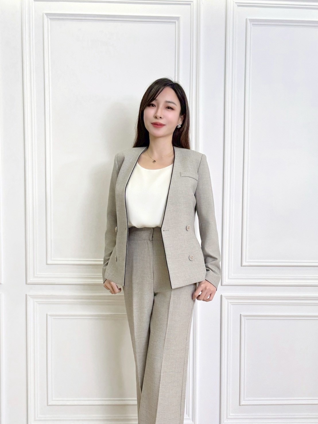 滾邊織紋雙排釦西裝套裝