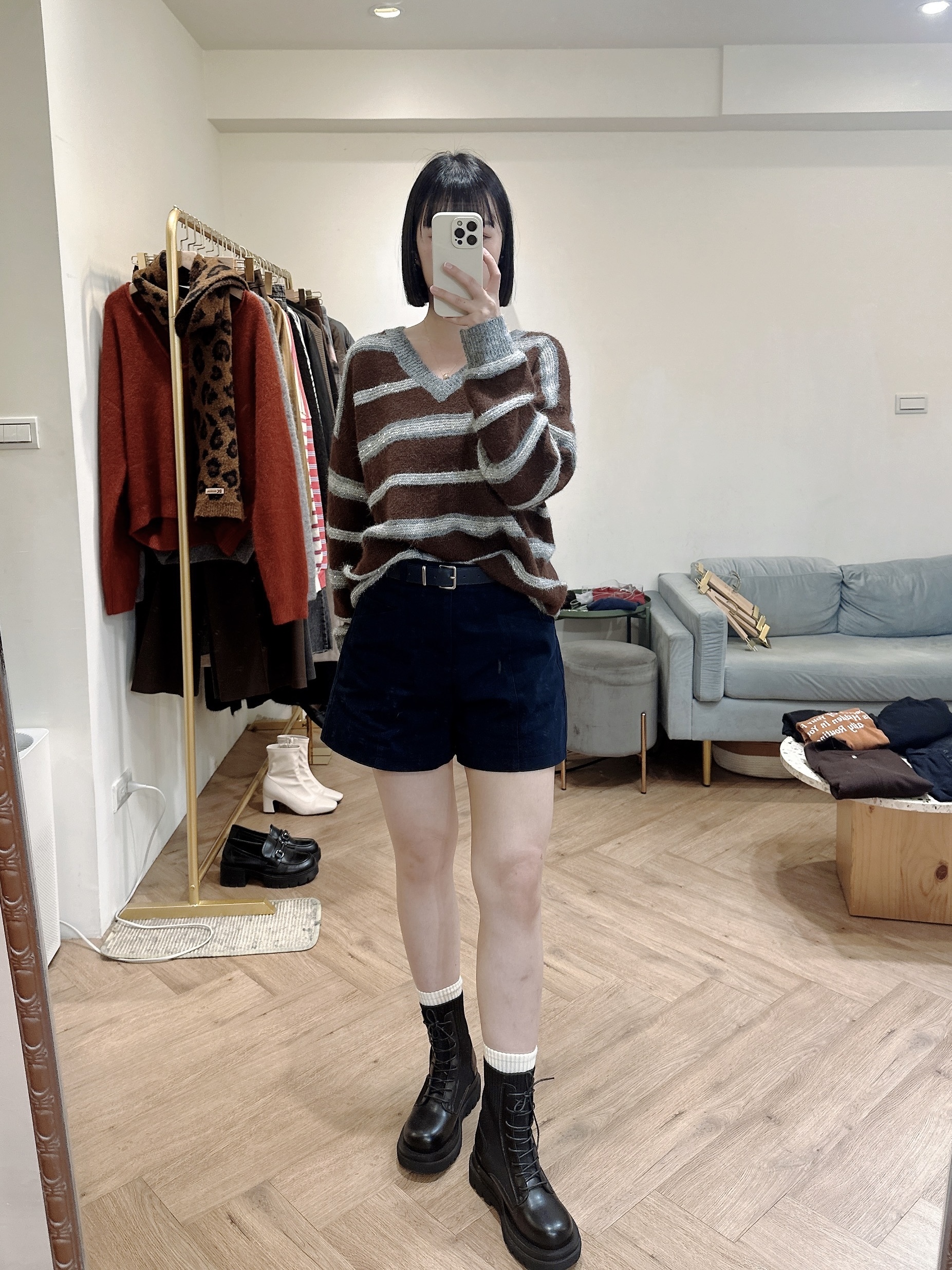 附皮帶微刷絨短褲