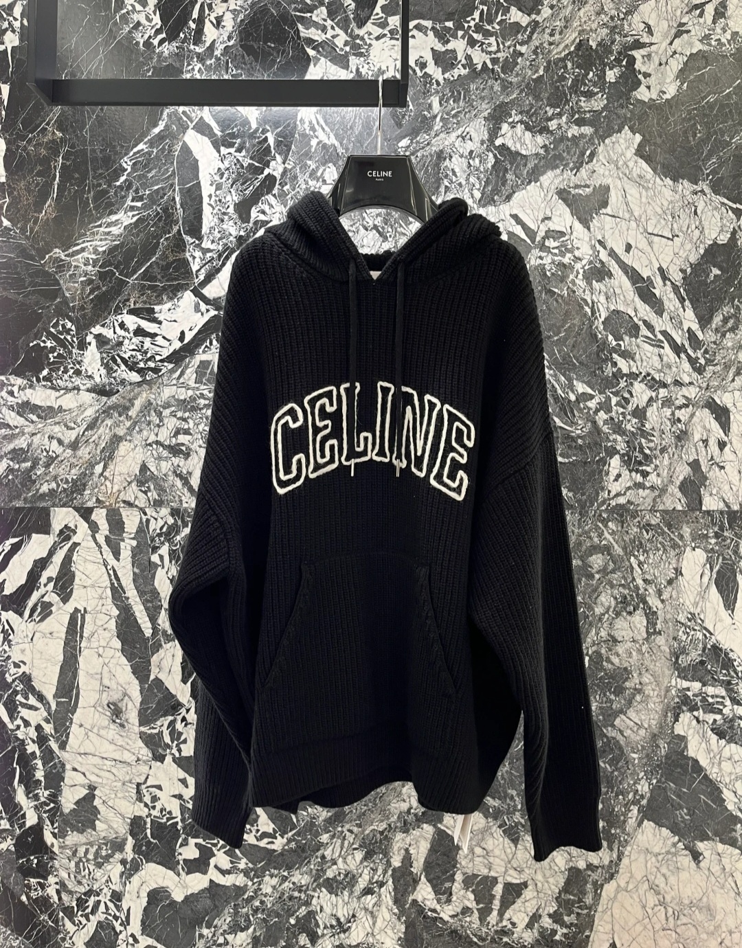 CELINE 字Logo 黑色 針織有帽上衣