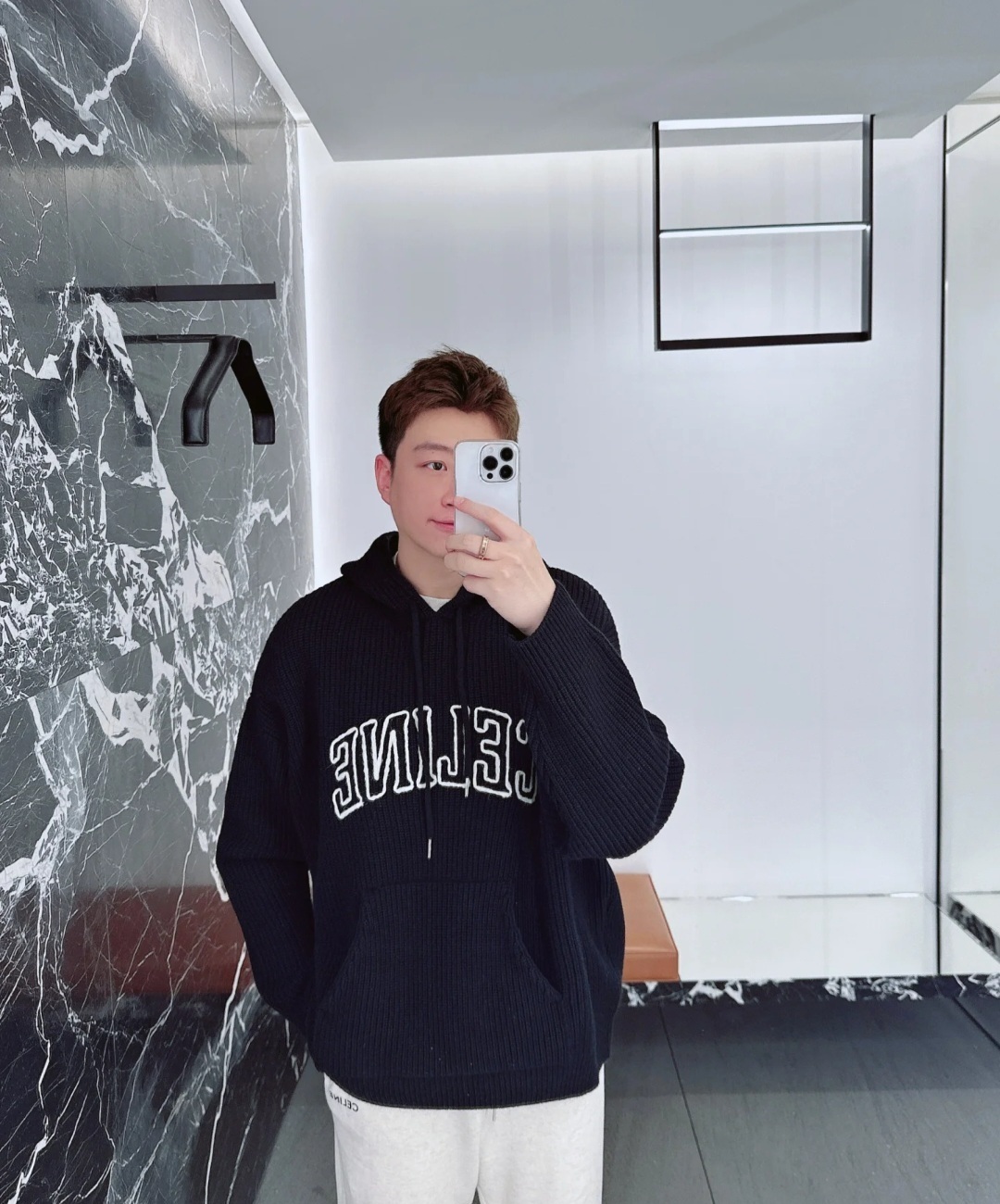 CELINE 字Logo 黑色 針織有帽上衣