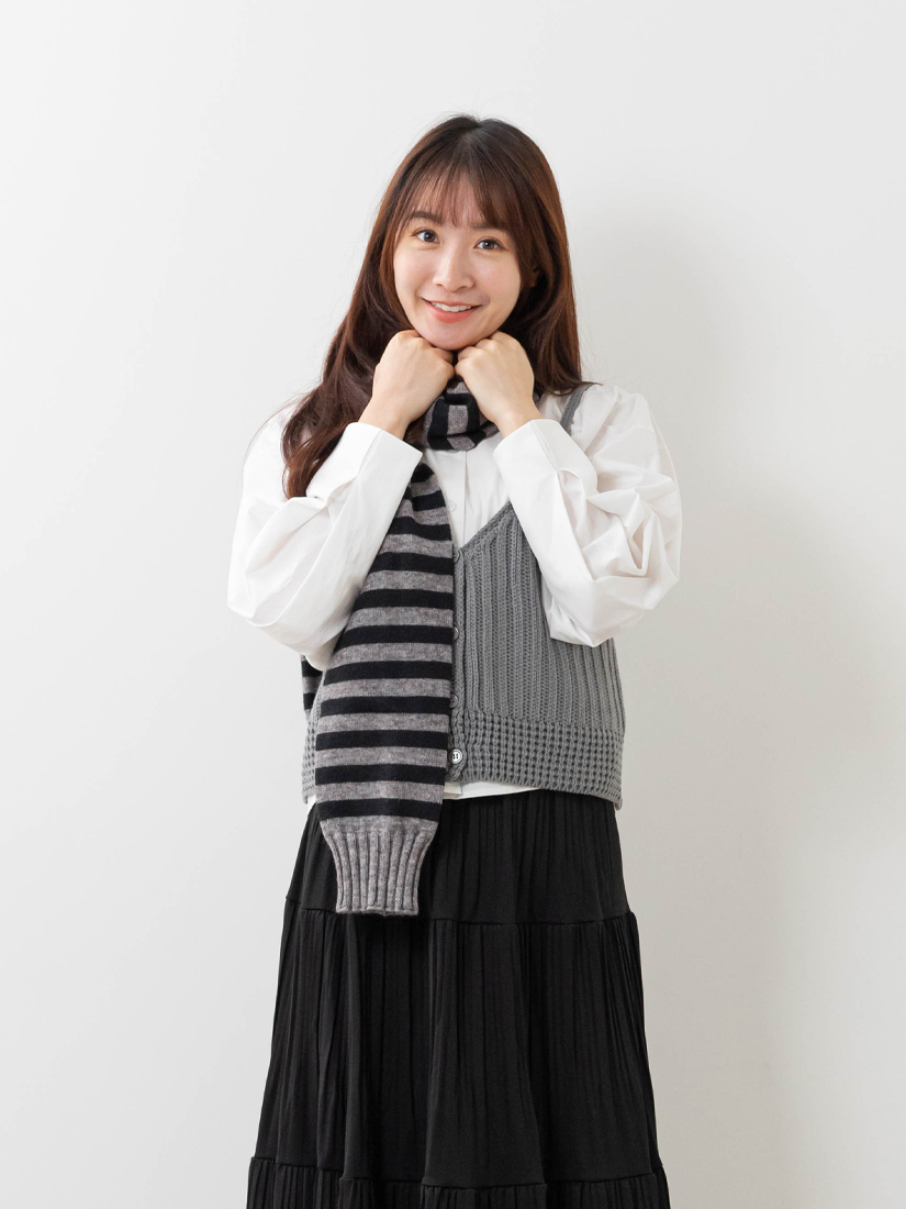 蓬袖襯衫羅紋針織背心兩件式上衣