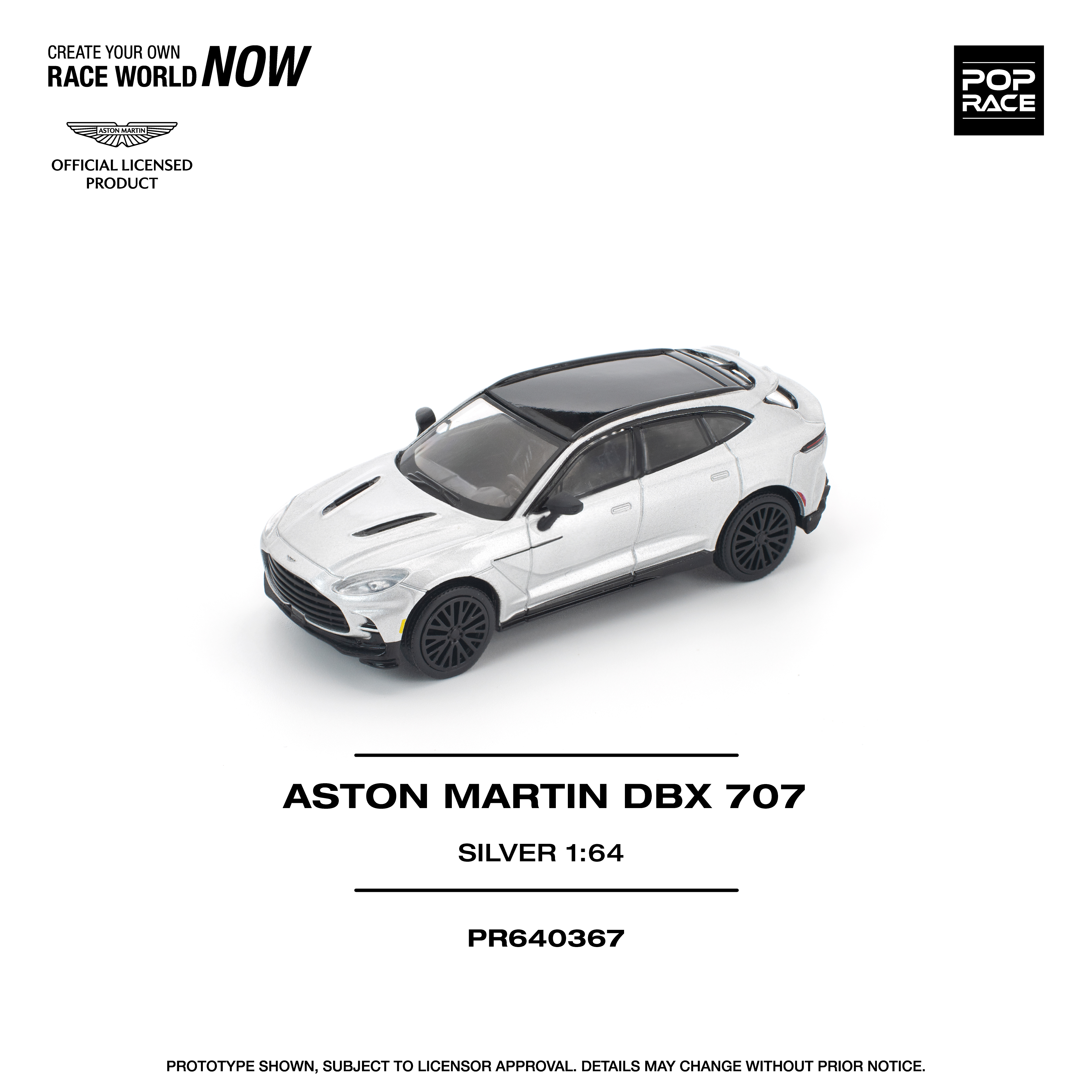 PO-$97 * POP RACE * 1:64 ASTON MARTIN DBX 707 SILVER