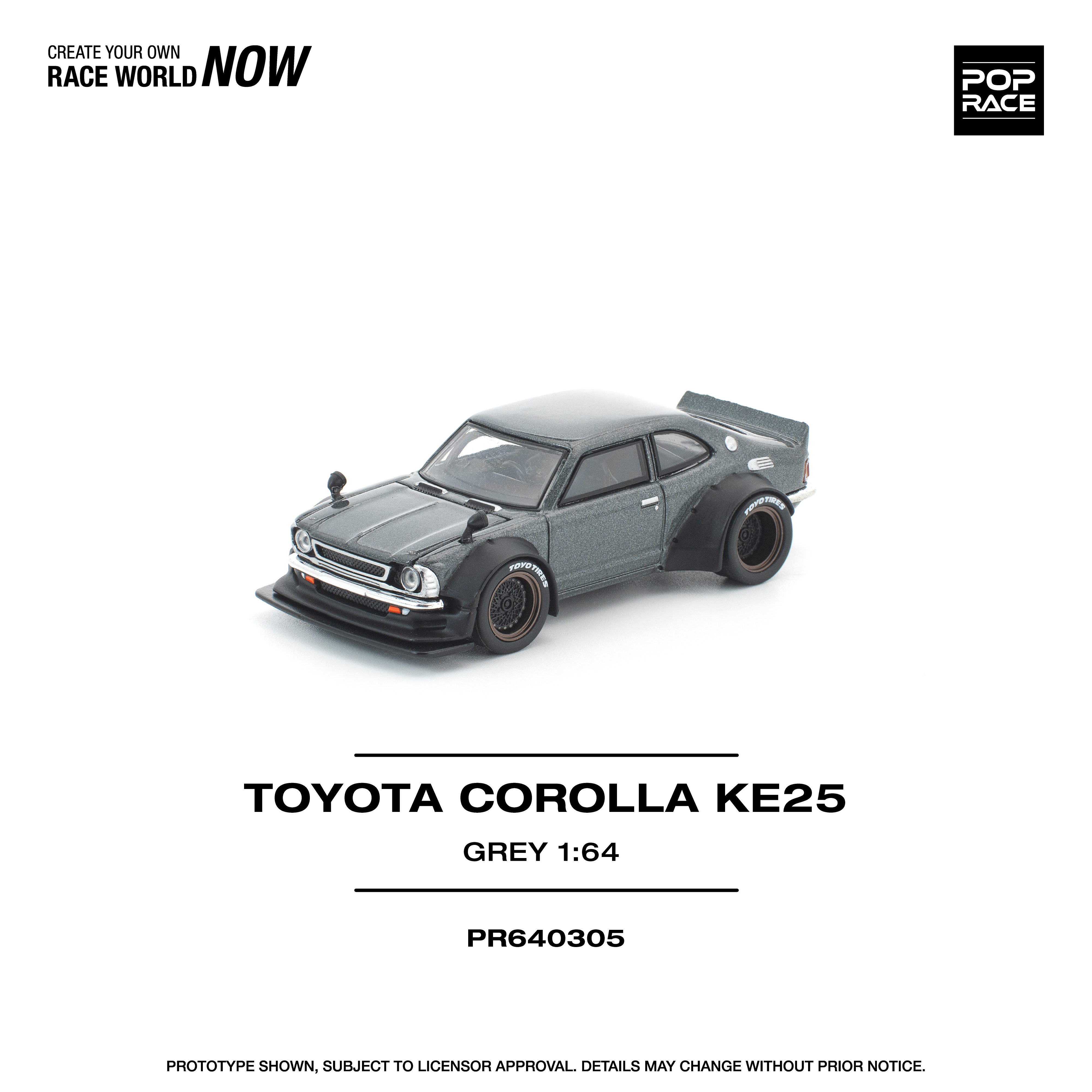 PO-$115 * POP RACE * 1:64 TOYOTA COROLLA KE 25 MATTE GREY