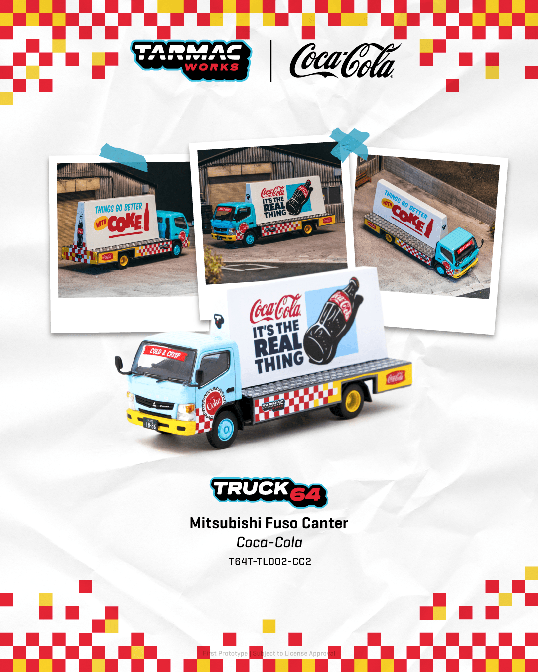 PO-$209 * TARMAC * 1:64 Mitsubishi Fuso Canter - Advertisement Truck COCA- COLA