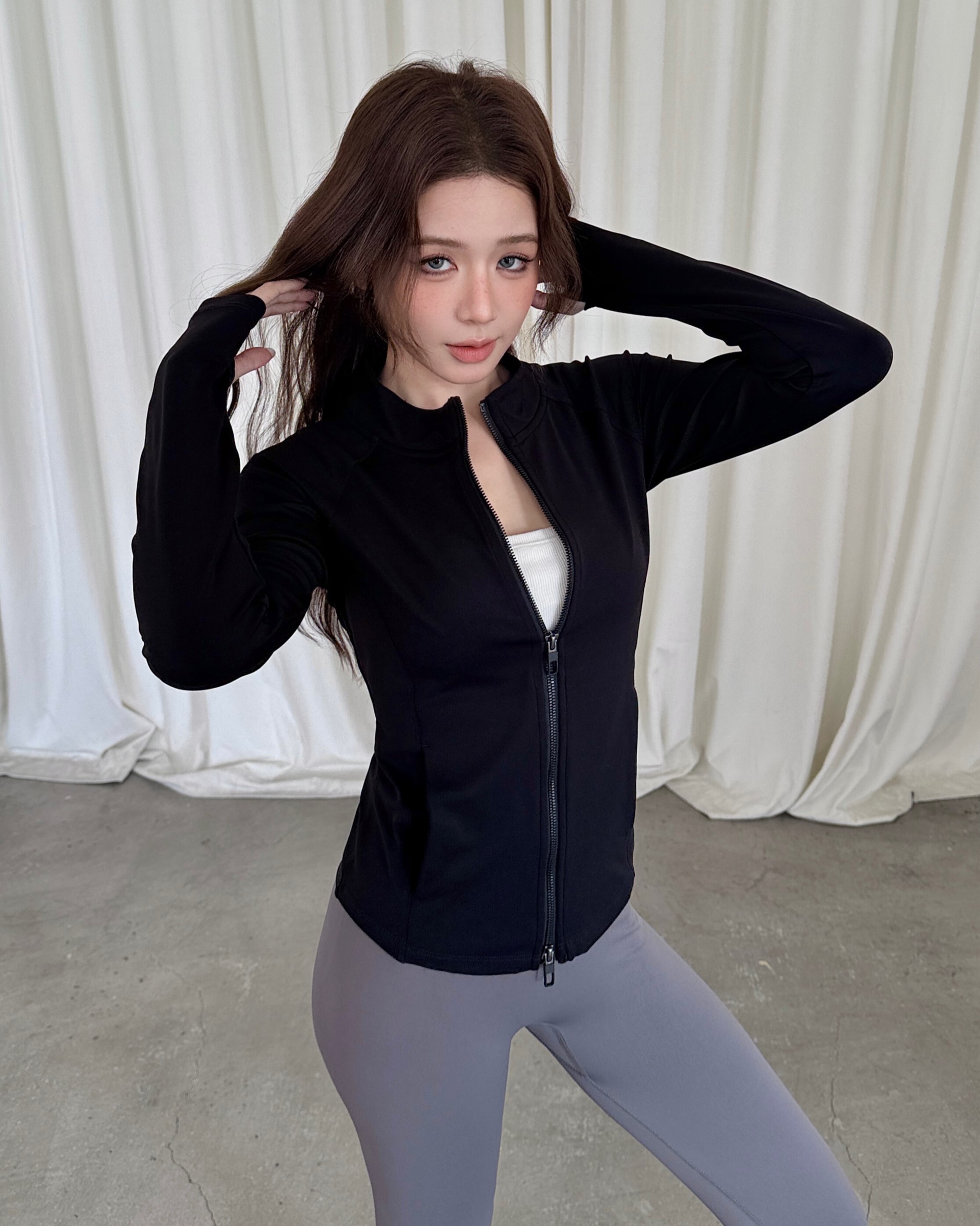 FLOW萊卡雙拉鍊機能口袋外套-黑