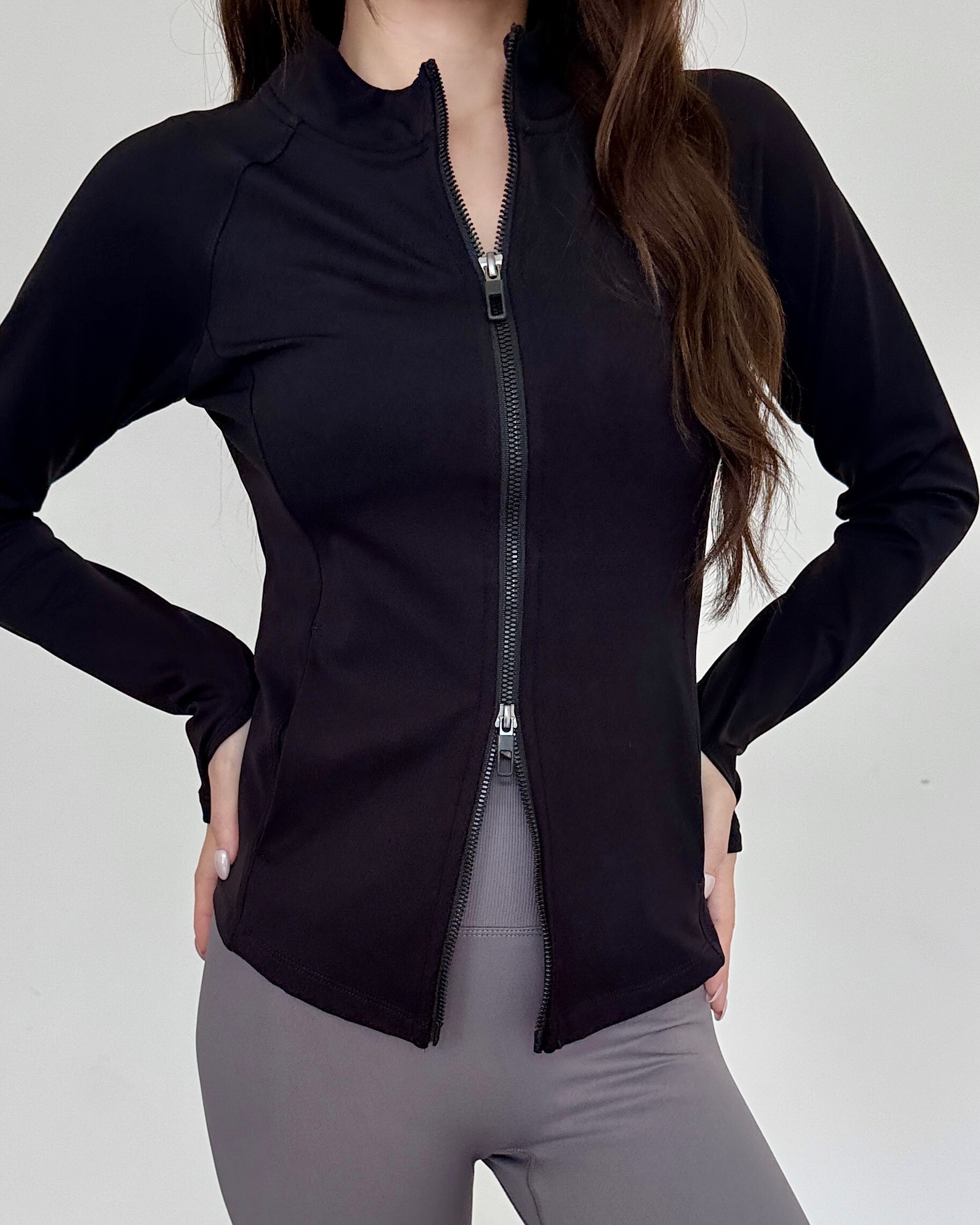 FLOW萊卡雙拉鍊機能口袋外套-黑