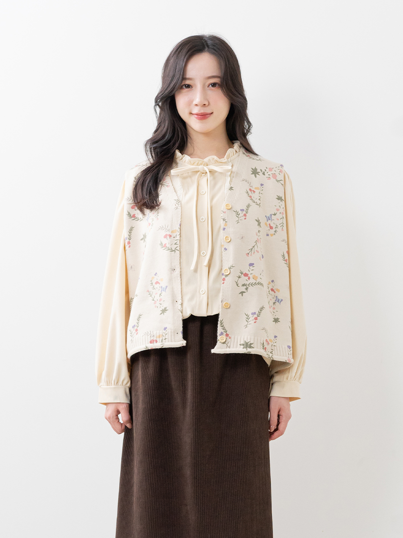 日系針織背心蕾絲條絨上衣直筒裙組合