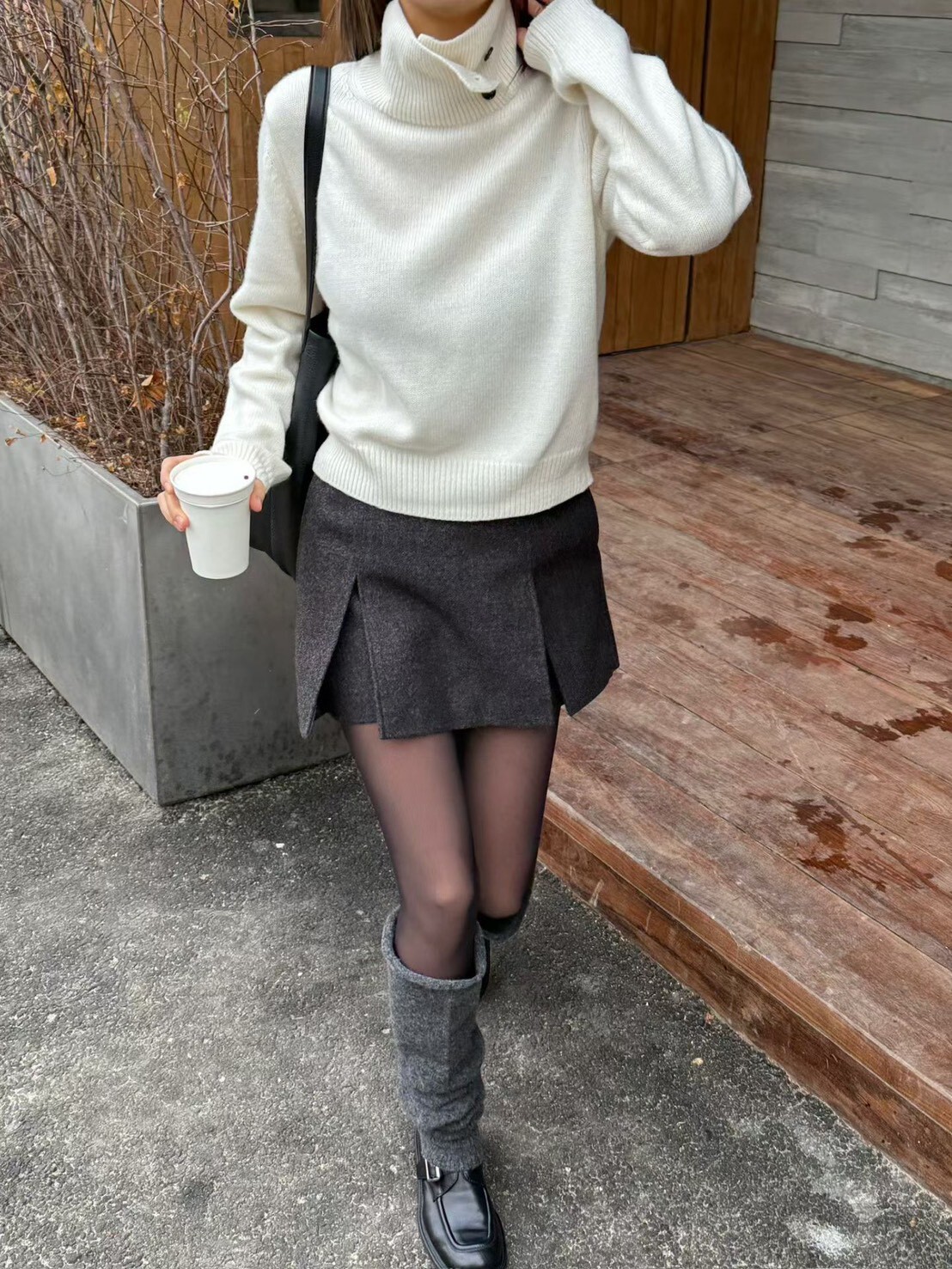 雙開衩內加絨褲裙