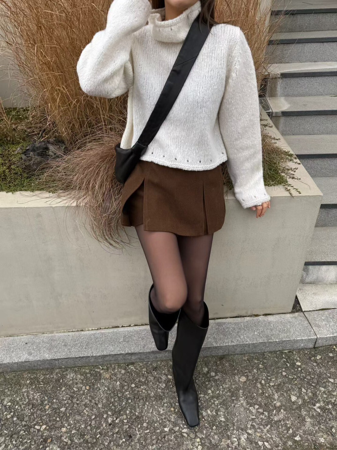 雙開衩內加絨褲裙